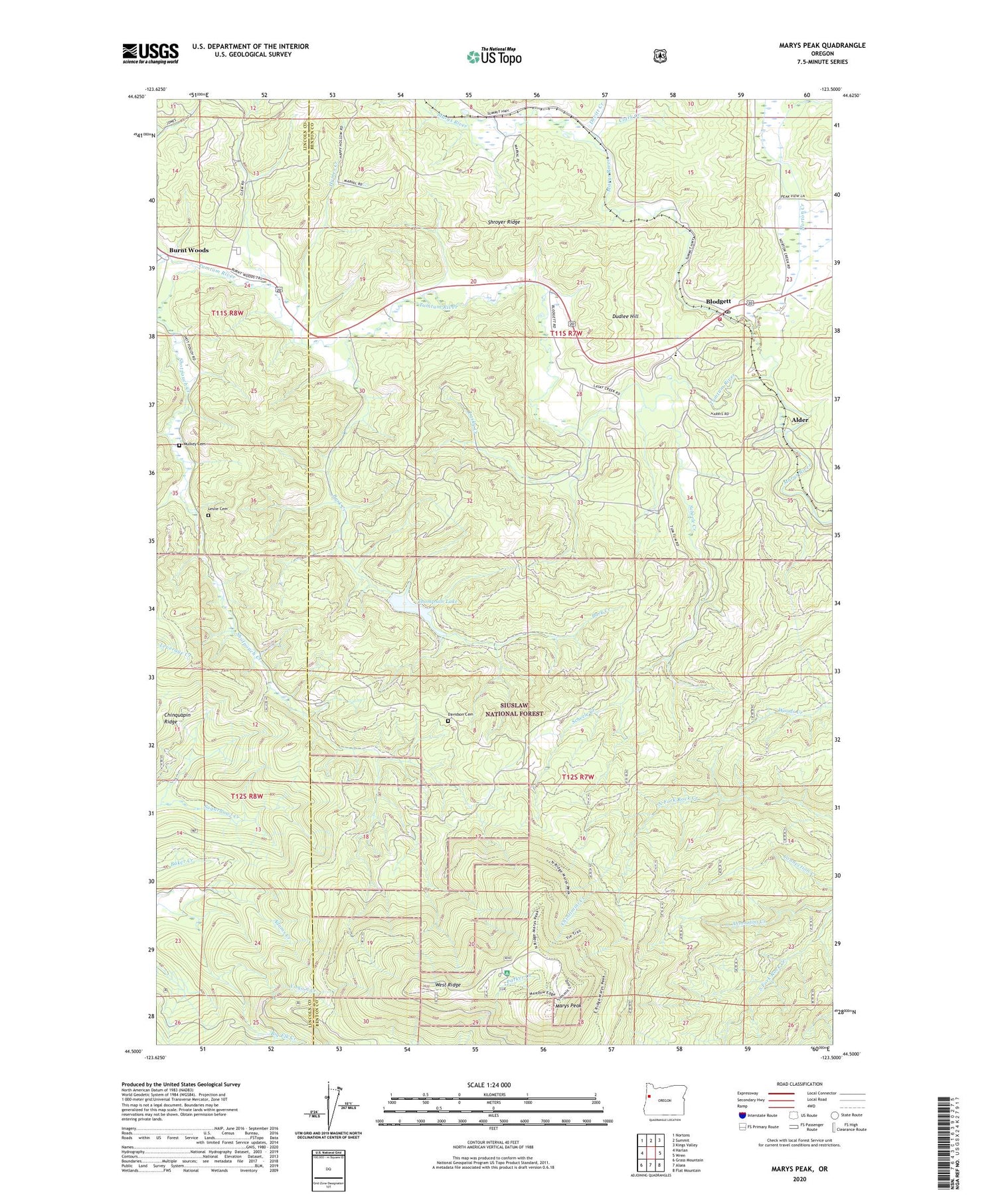 Marys Peak Oregon US Topo Map Image