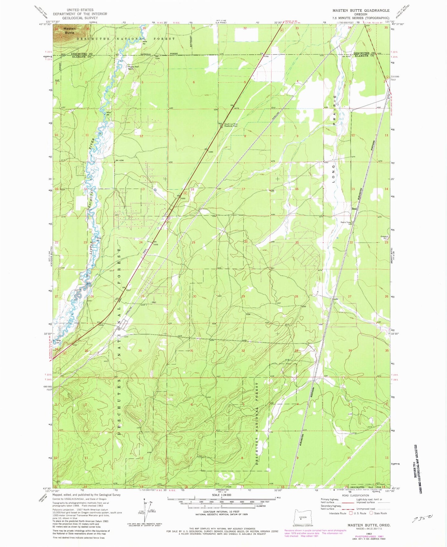 Classic USGS Masten Butte Oregon 7.5'x7.5' Topo Map Image