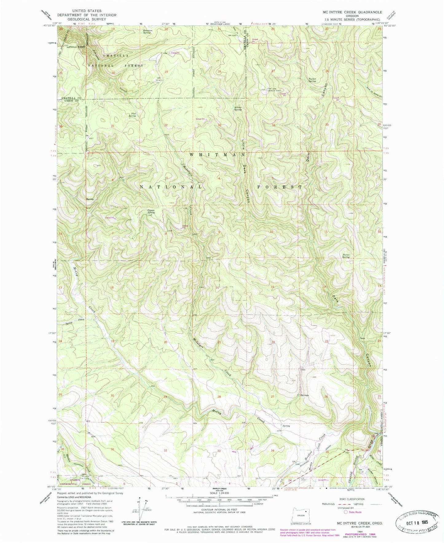 Classic USGS McIntyre Creek Oregon 7.5'x7.5' Topo Map Image