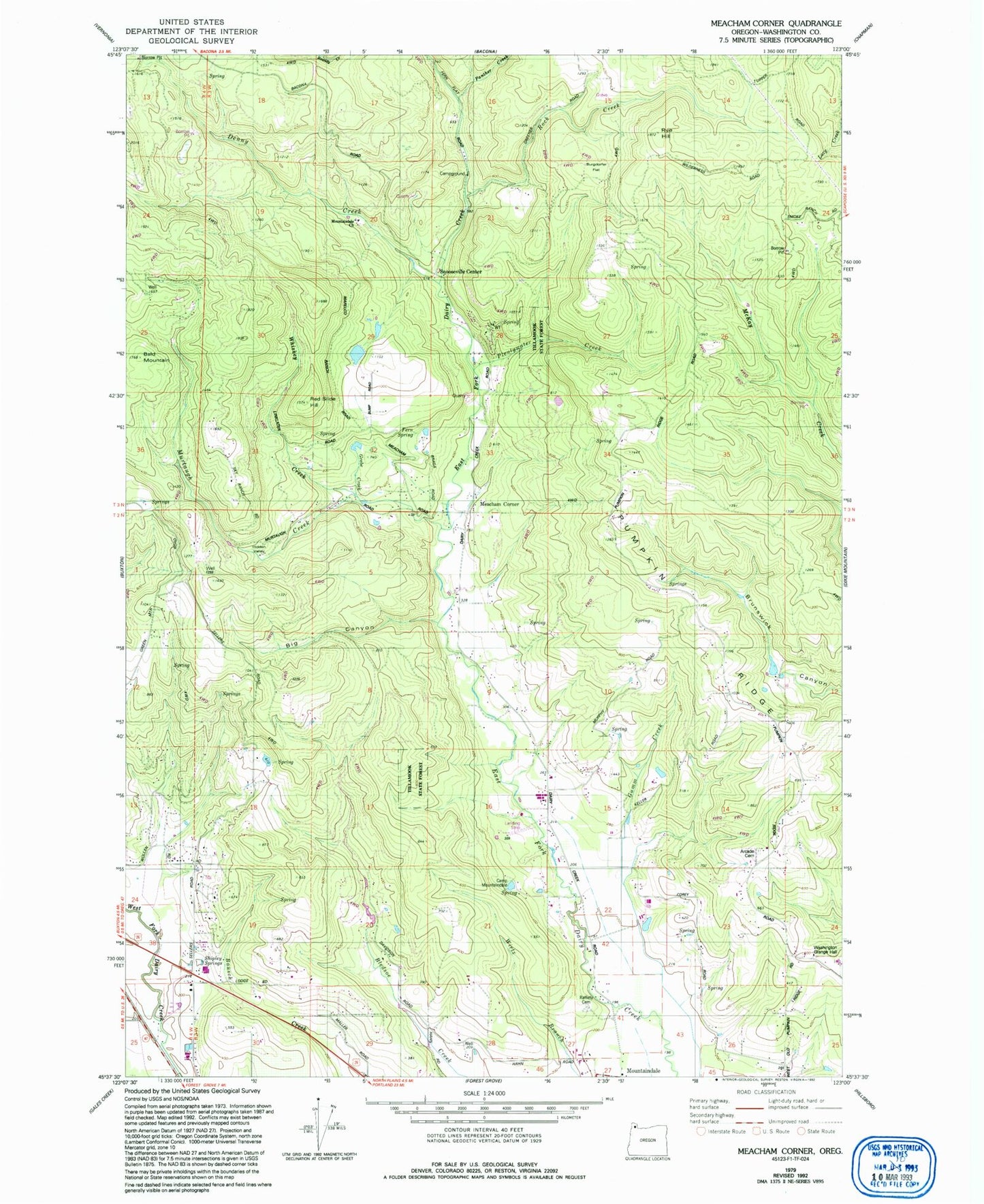Classic USGS Meacham Corner Oregon 7.5'x7.5' Topo Map Image