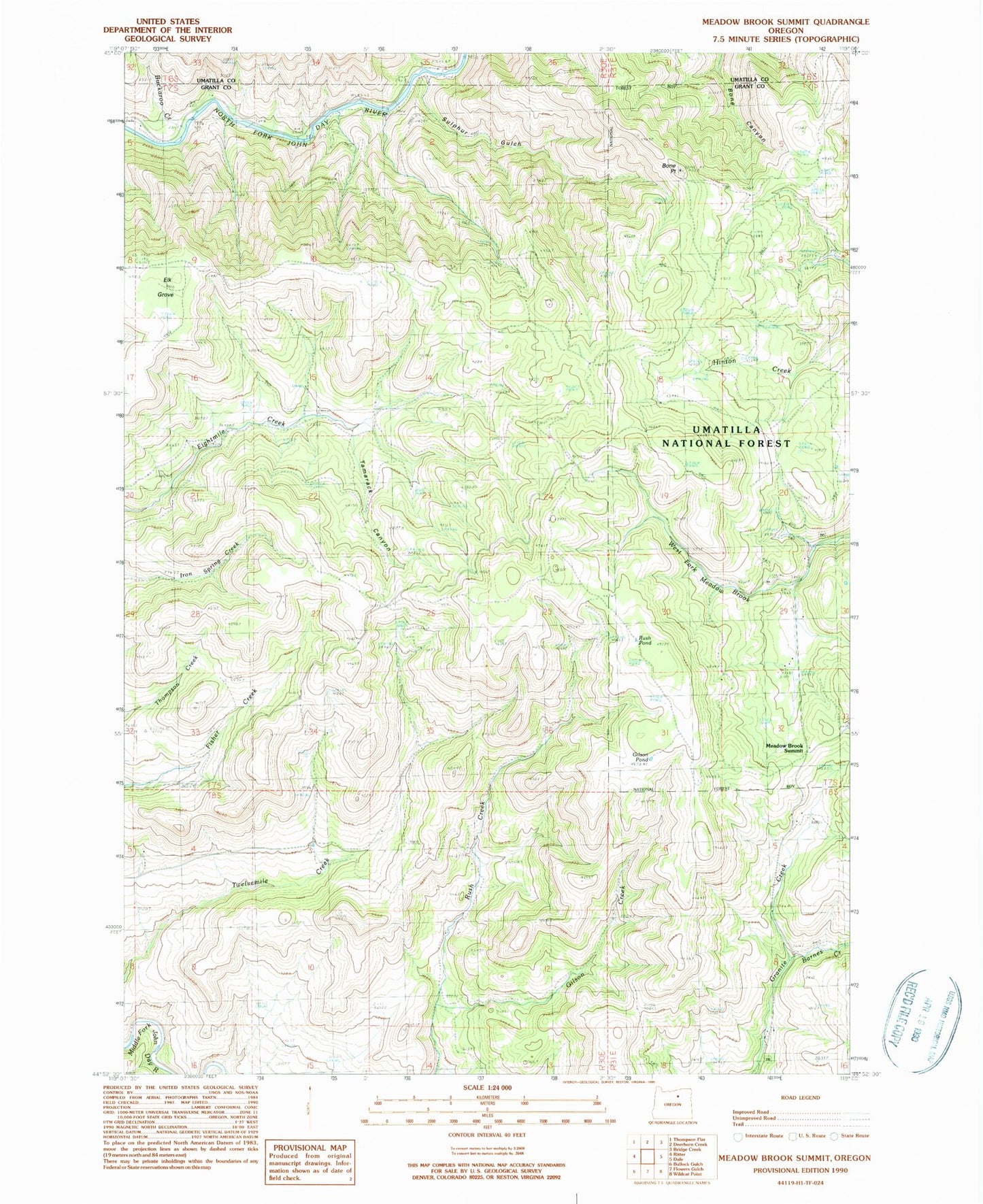 Classic USGS Meadow Brook Summit Oregon 7.5'x7.5' Topo Map Image