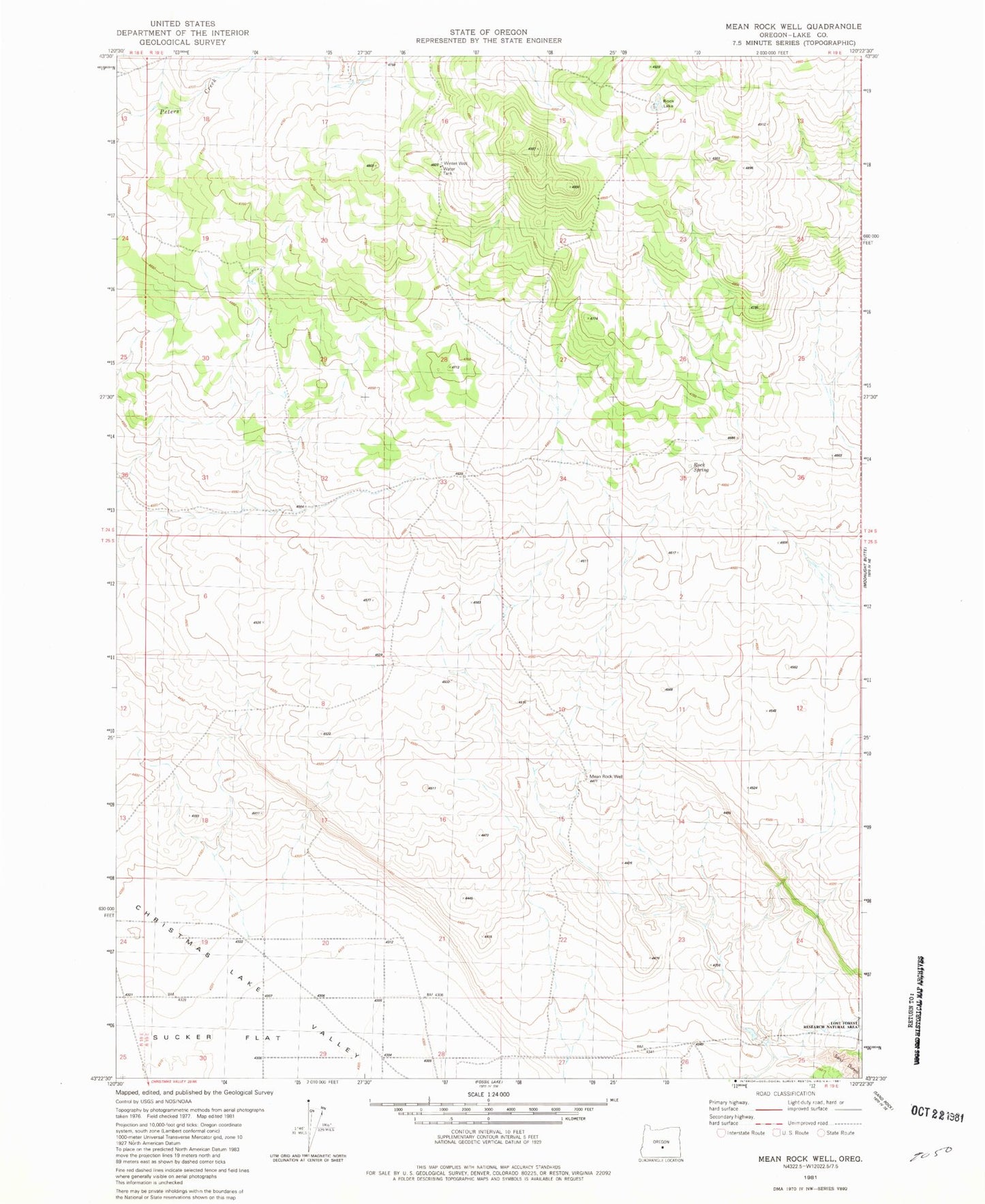 Classic USGS Mean Rock Well Oregon 7.5'x7.5' Topo Map Image