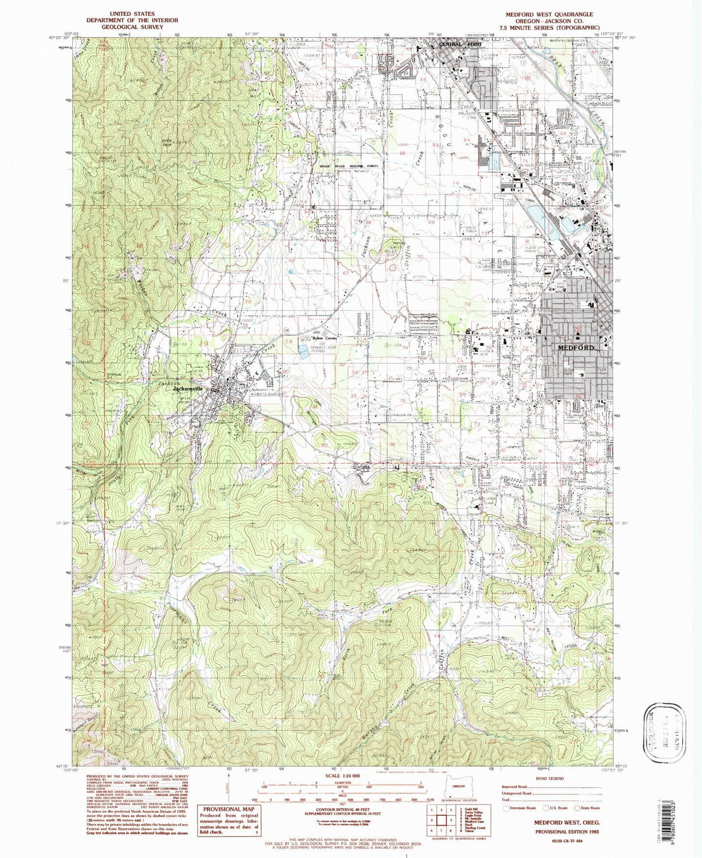 Classic USGS Medford West Oregon 7.5'x7.5' Topo Map Image