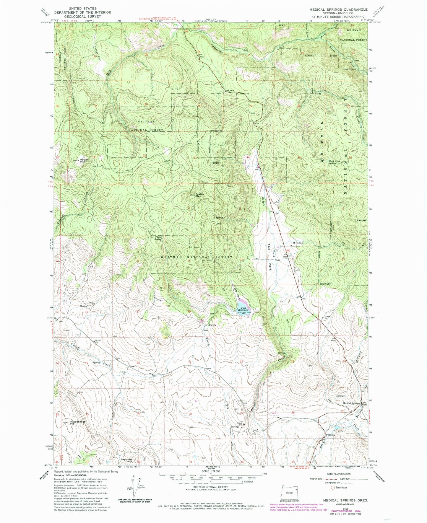 Classic USGS Medical Springs Oregon 7.5'x7.5' Topo Map Image