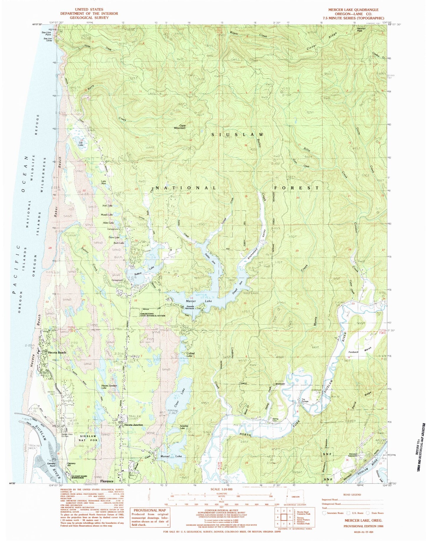 Classic USGS Mercer Lake Oregon 7.5'x7.5' Topo Map Image