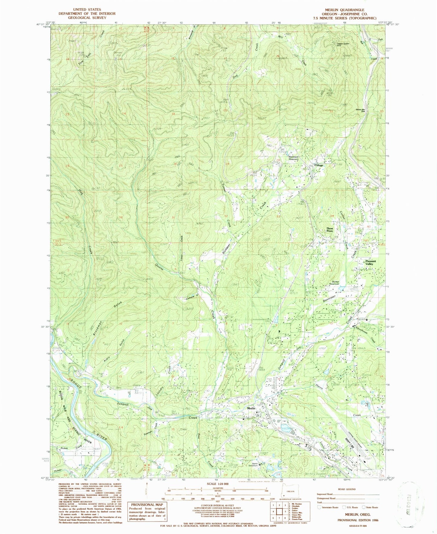 Classic USGS Merlin Oregon 7.5'x7.5' Topo Map Image