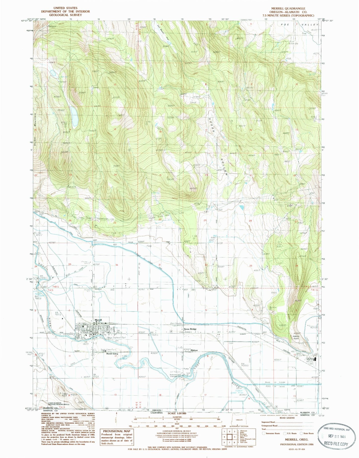 Classic USGS Merrill Oregon 7.5'x7.5' Topo Map Image