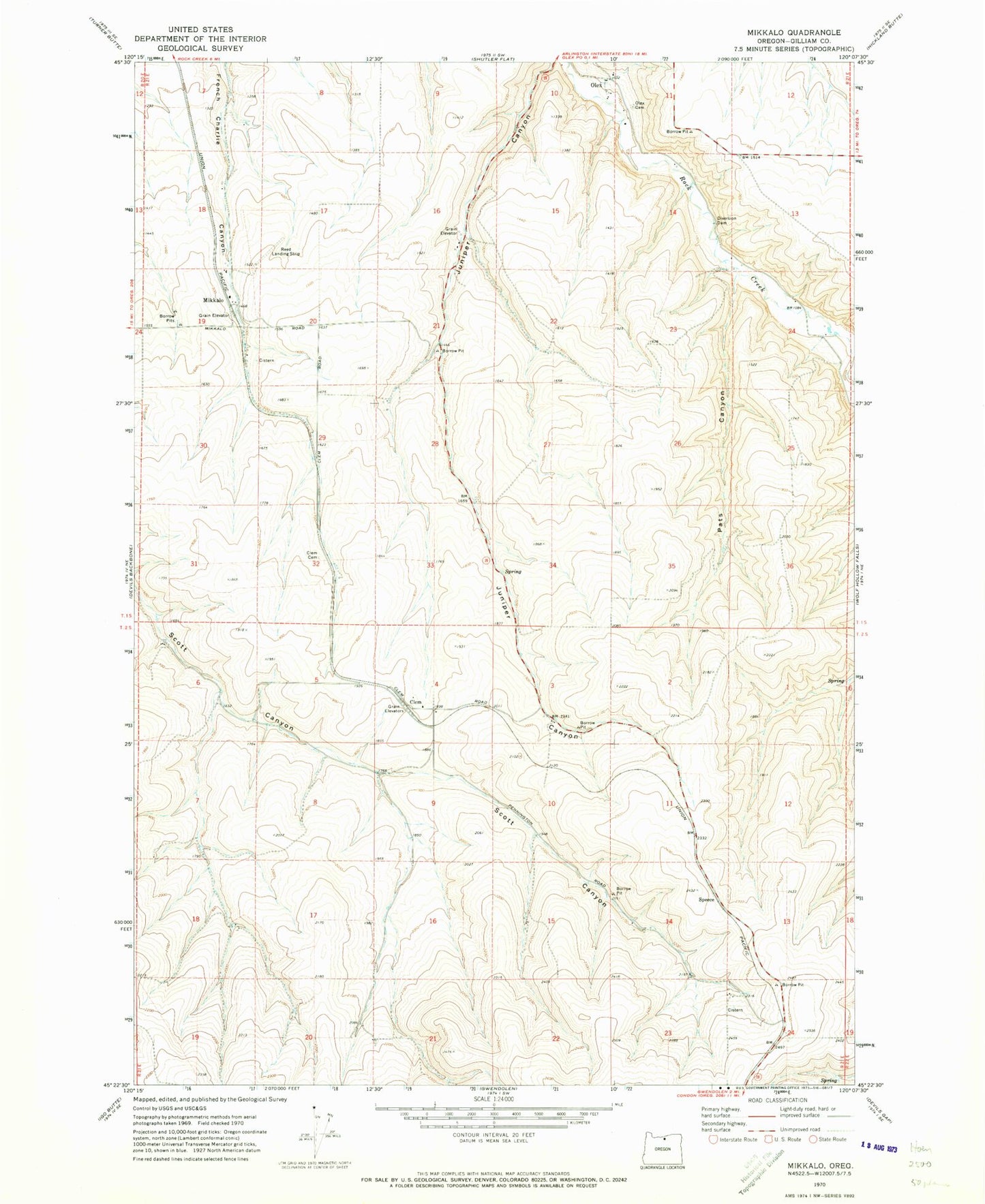 Classic USGS Mikkalo Oregon 7.5'x7.5' Topo Map Image