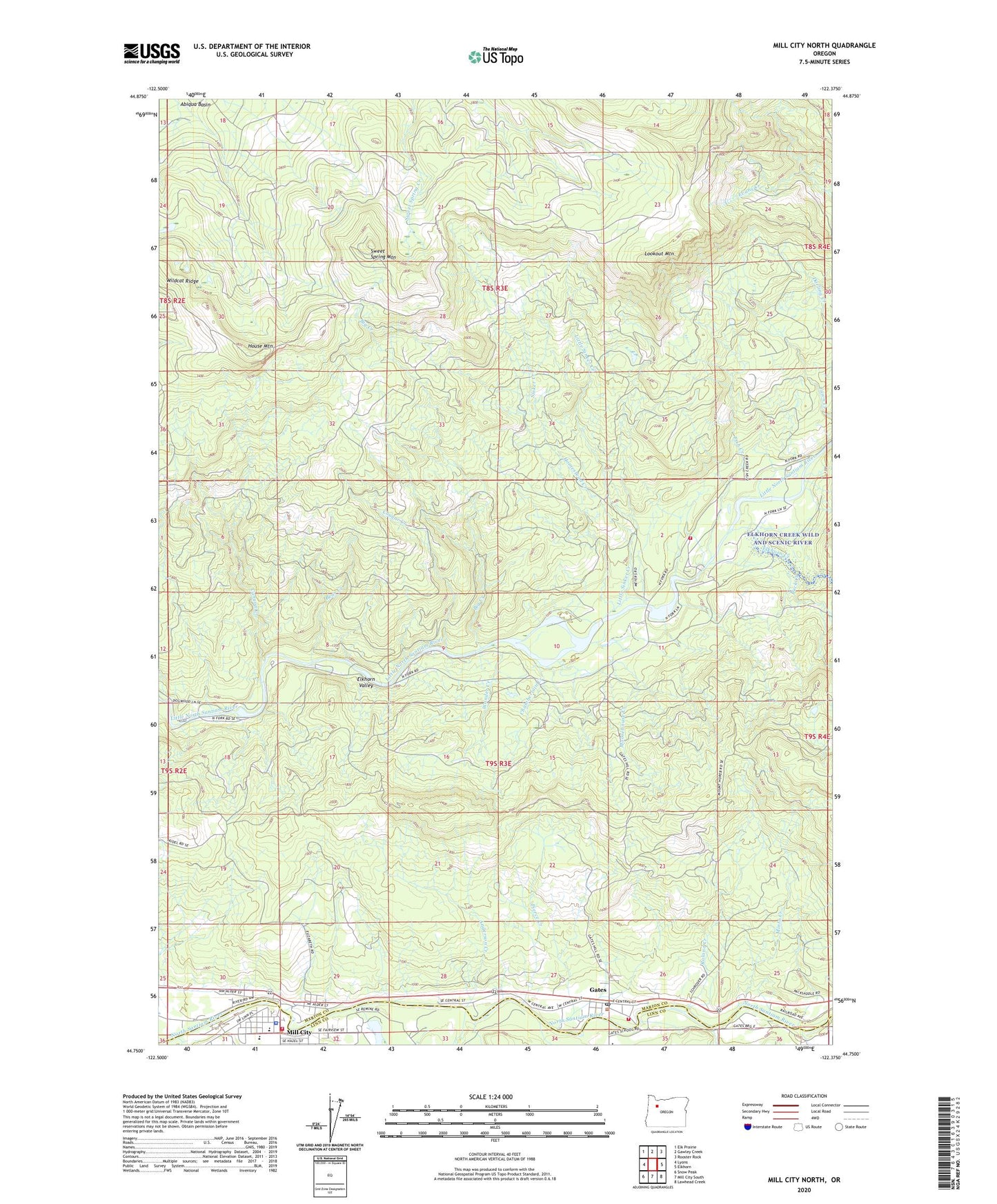 Mill City North Oregon US Topo Map Image