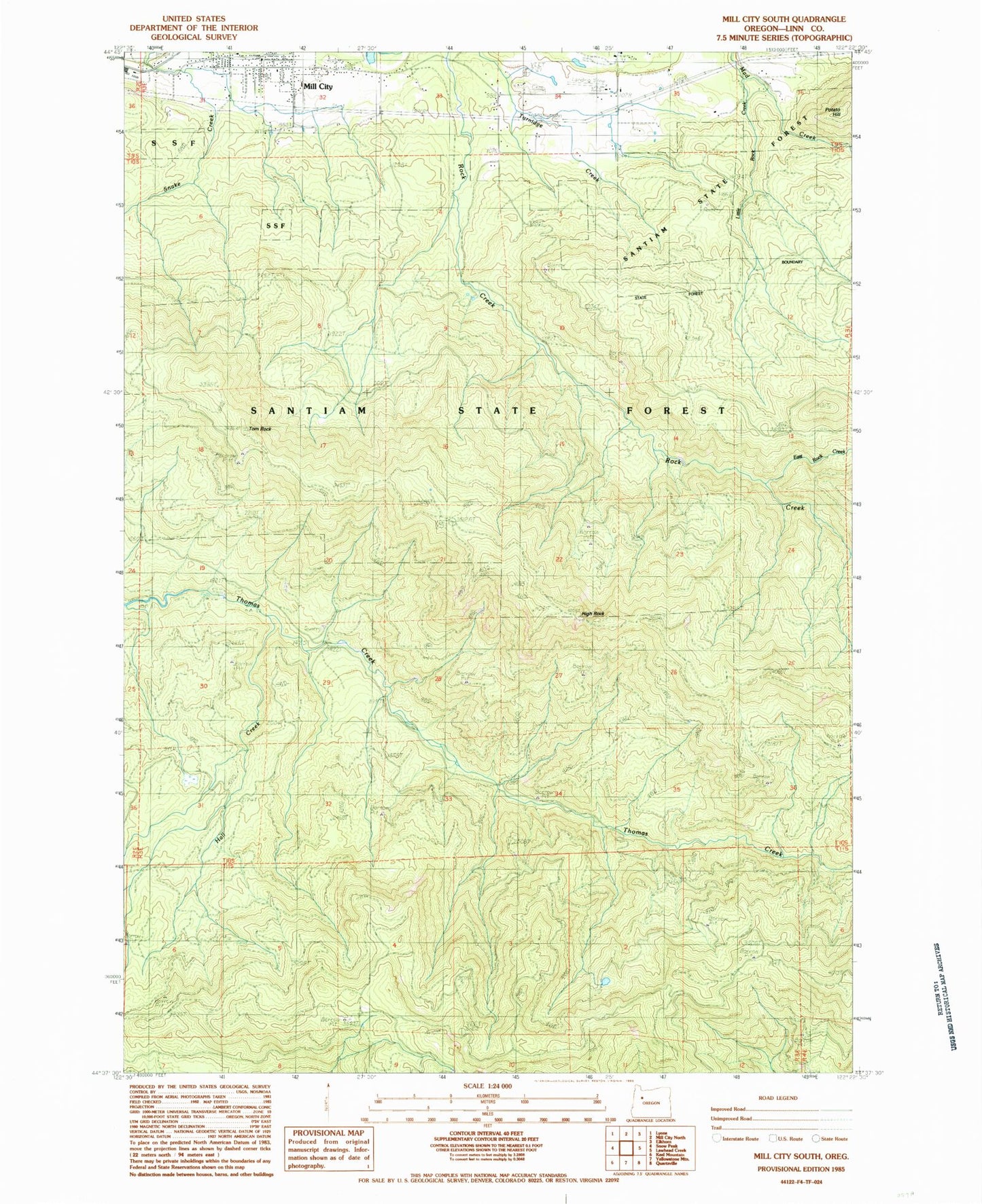 Classic USGS Mill City South Oregon 7.5'x7.5' Topo Map Image