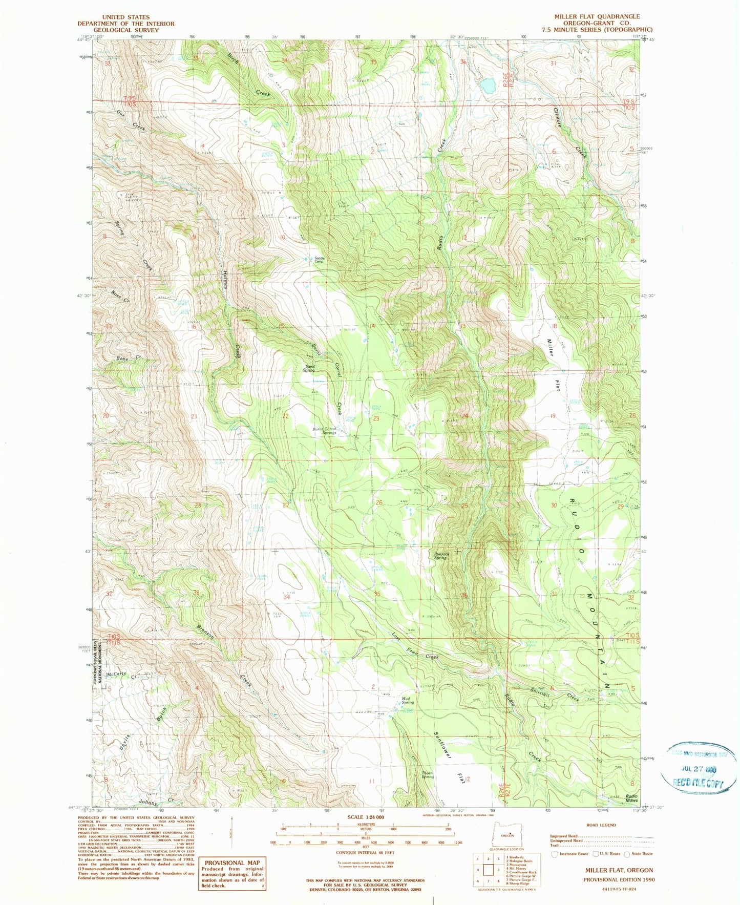Classic USGS Miller Flat Oregon 7.5'x7.5' Topo Map Image
