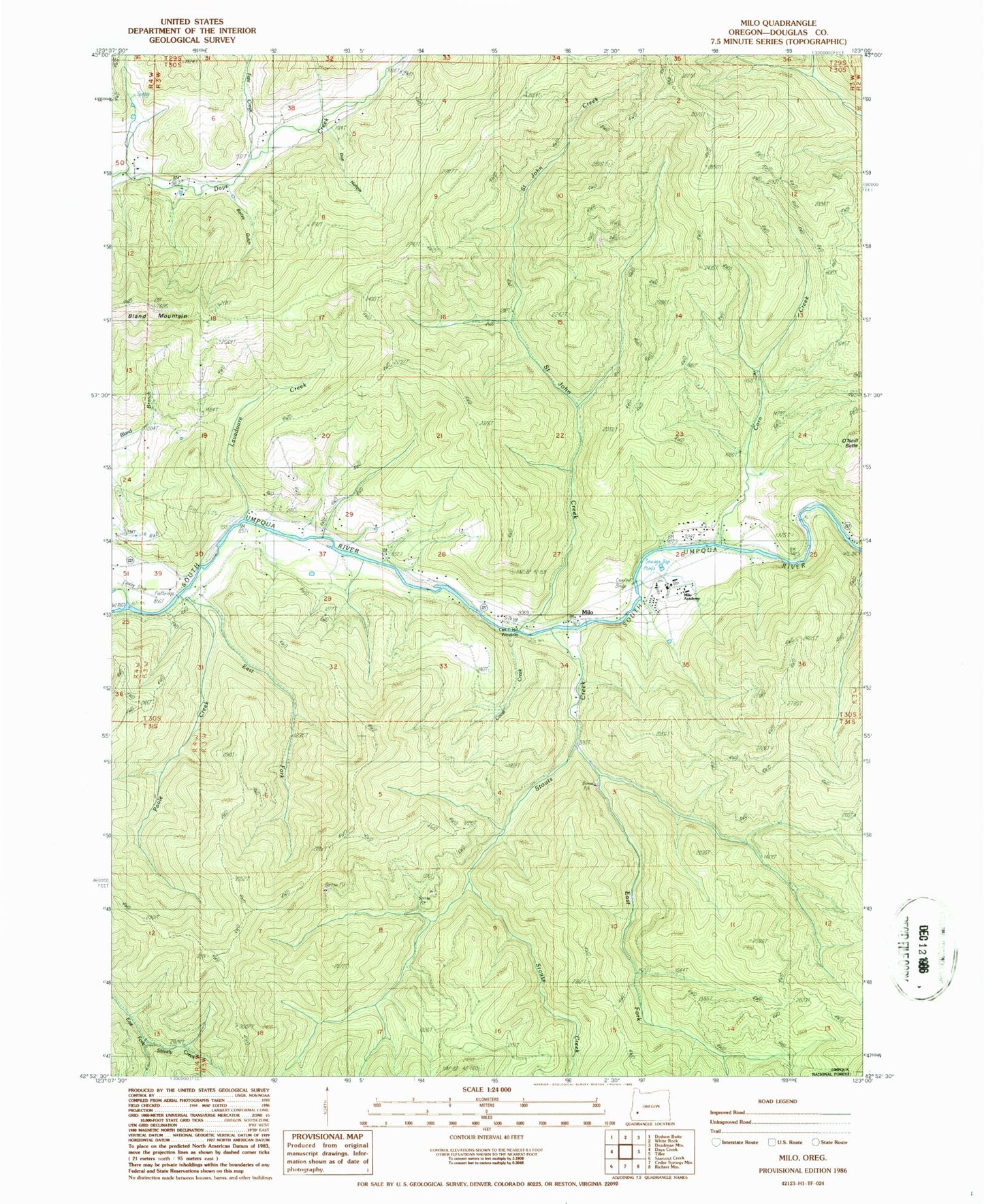 Classic USGS Milo Oregon 7.5'x7.5' Topo Map Image