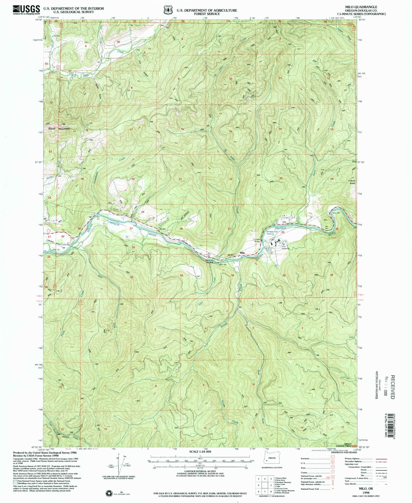 Classic USGS Milo Oregon 7.5'x7.5' Topo Map Image