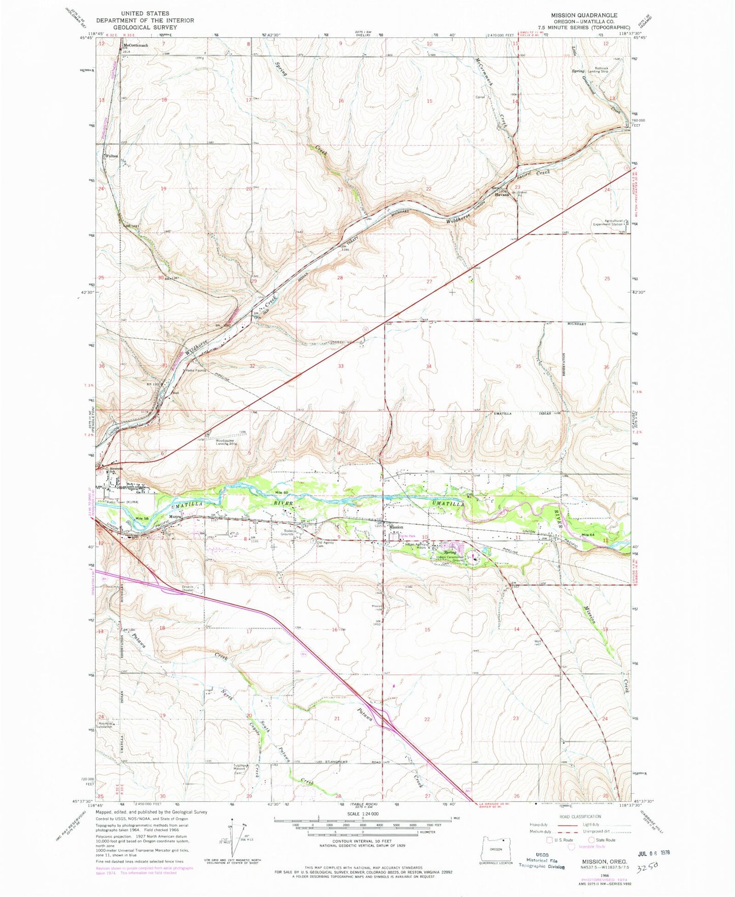 Classic USGS Mission Oregon 7.5'x7.5' Topo Map Image