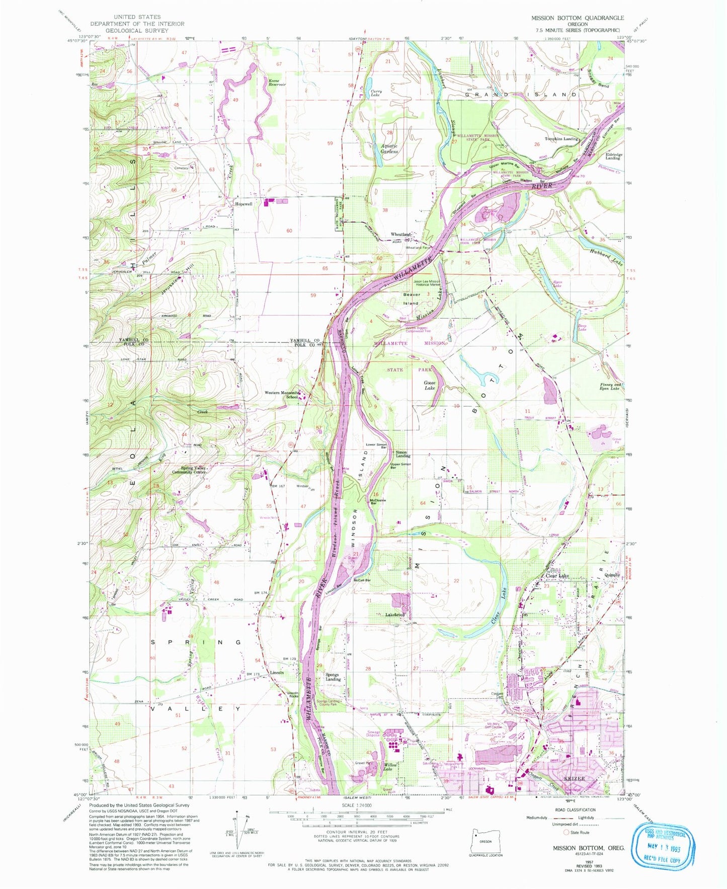 Classic USGS Mission Bottom Oregon 7.5'x7.5' Topo Map Image