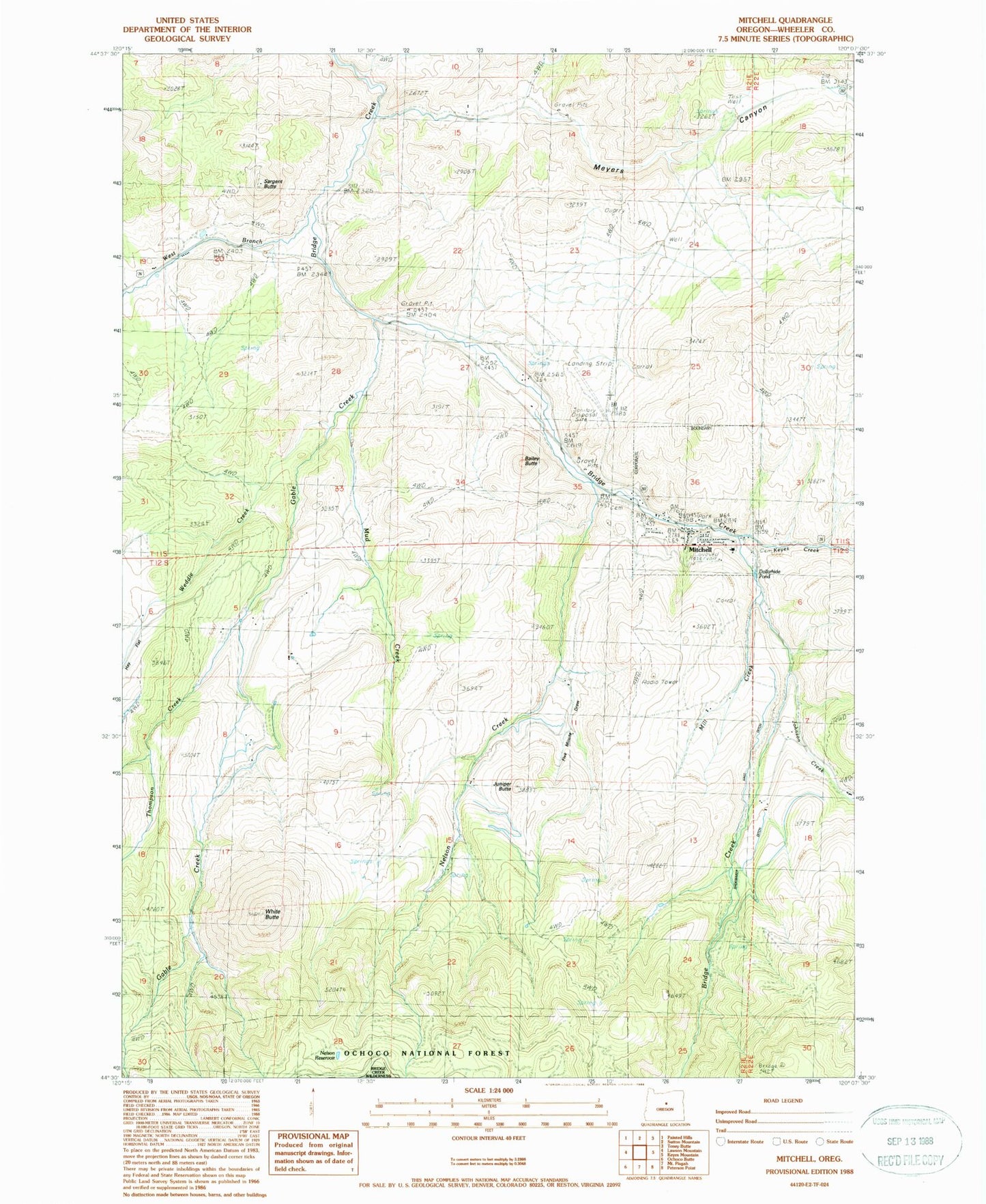 Classic USGS Mitchell Oregon 7.5'x7.5' Topo Map Image