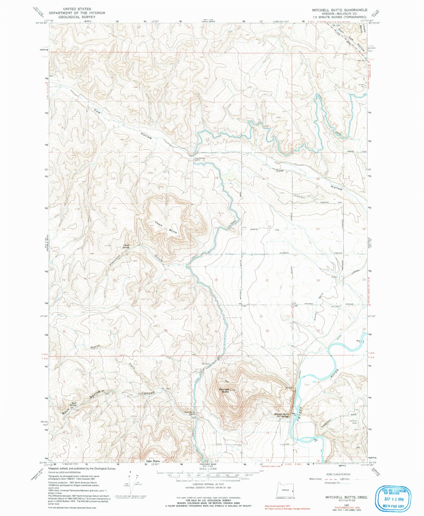 Classic USGS Mitchell Butte Oregon 7.5'x7.5' Topo Map Image