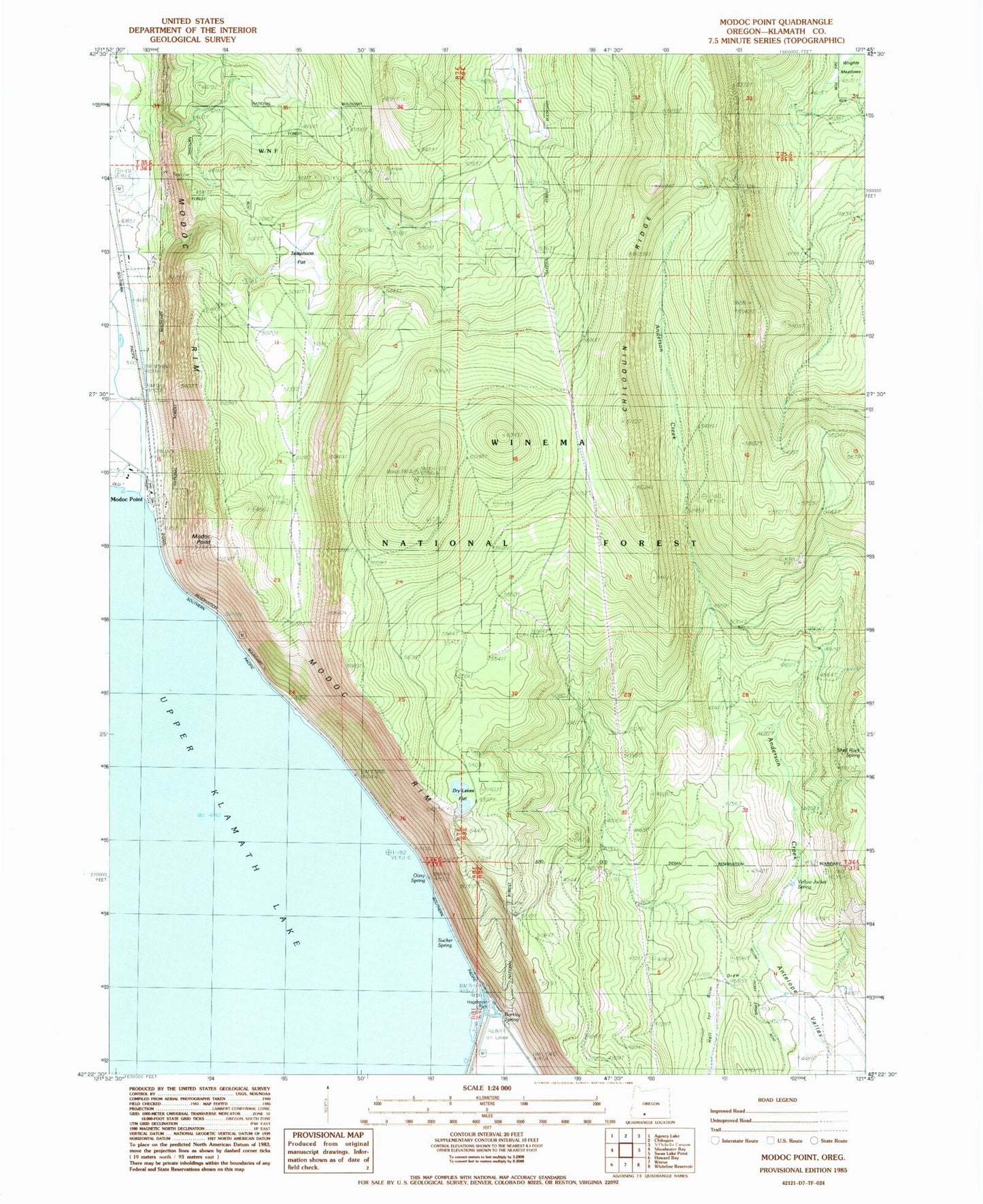 Classic USGS Modoc Point Oregon 7.5'x7.5' Topo Map Image
