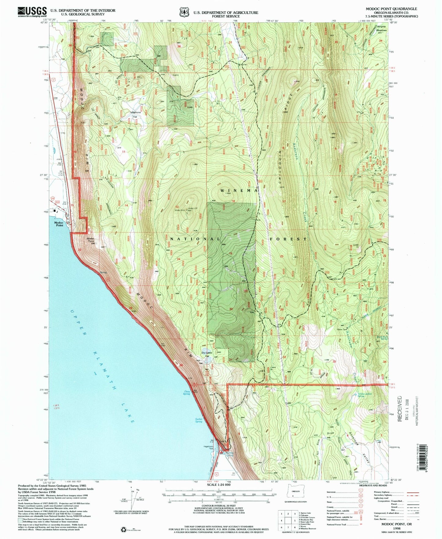 Classic USGS Modoc Point Oregon 7.5'x7.5' Topo Map Image