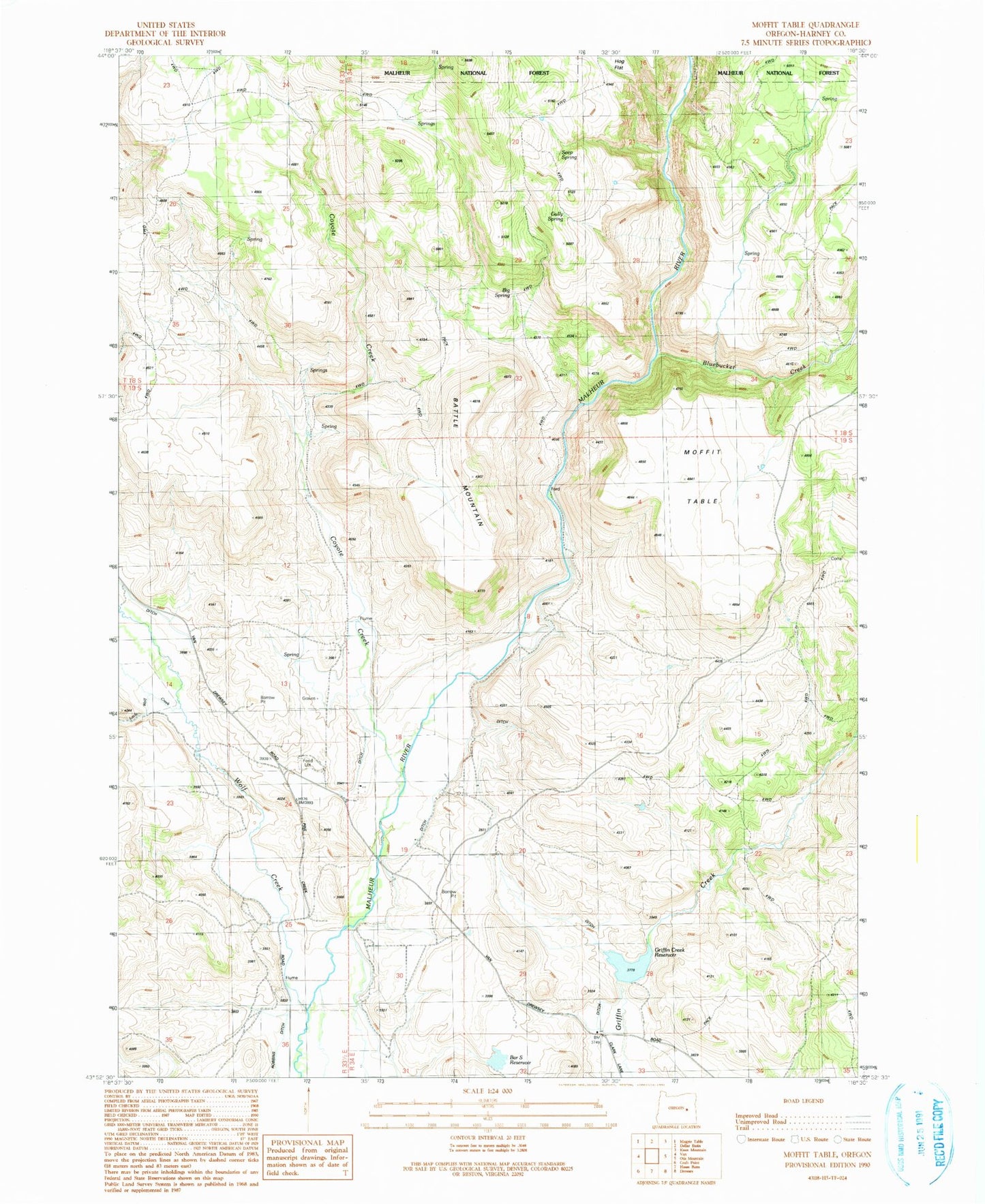 Classic USGS Moffit Table Oregon 7.5'x7.5' Topo Map Image