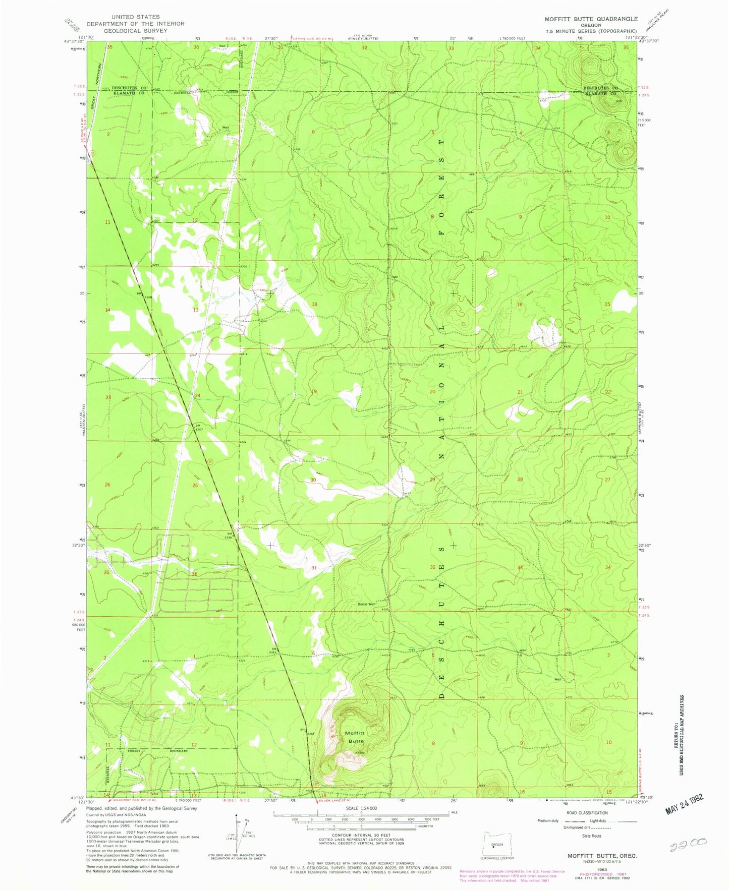 Classic USGS Moffitt Butte Oregon 7.5'x7.5' Topo Map Image