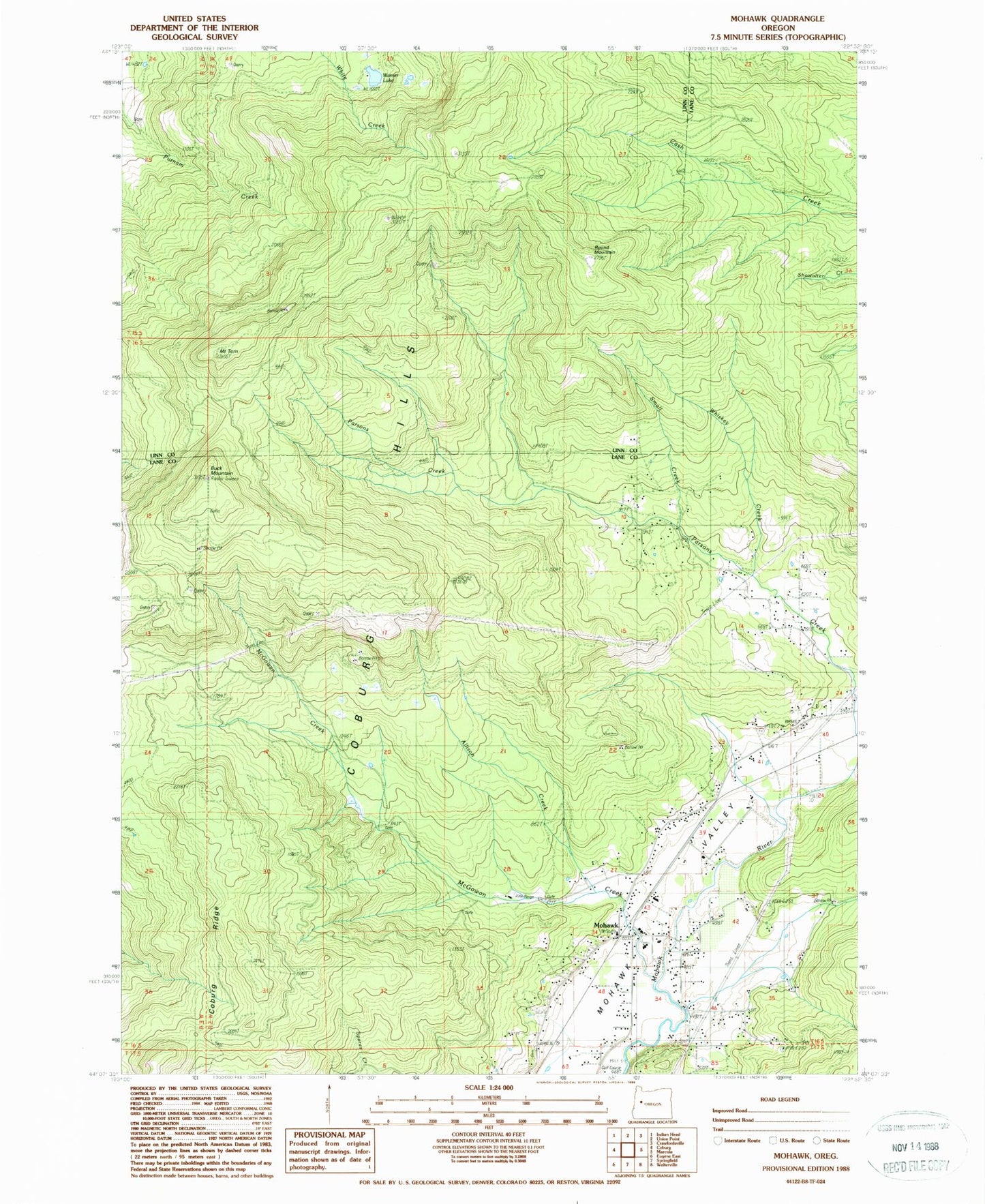 Classic USGS Mohawk Oregon 7.5'x7.5' Topo Map Image