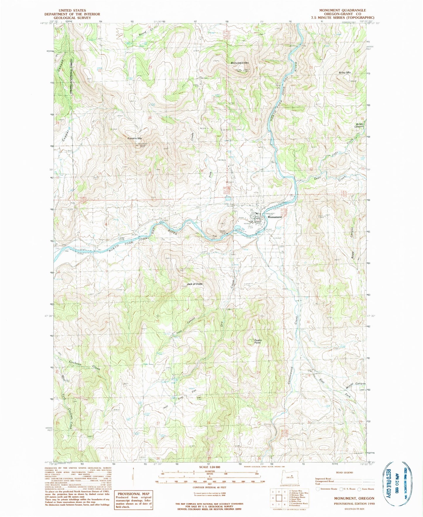 Classic USGS Monument Oregon 7.5'x7.5' Topo Map Image