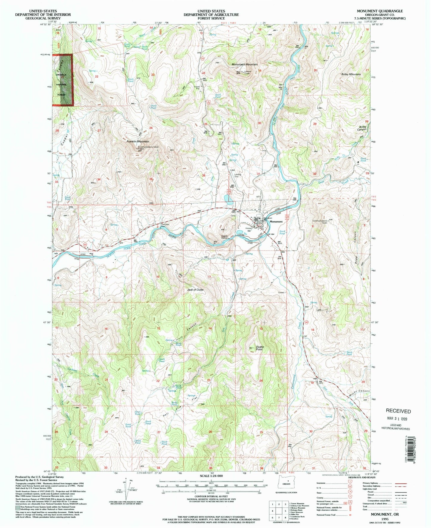 Classic USGS Monument Oregon 7.5'x7.5' Topo Map Image