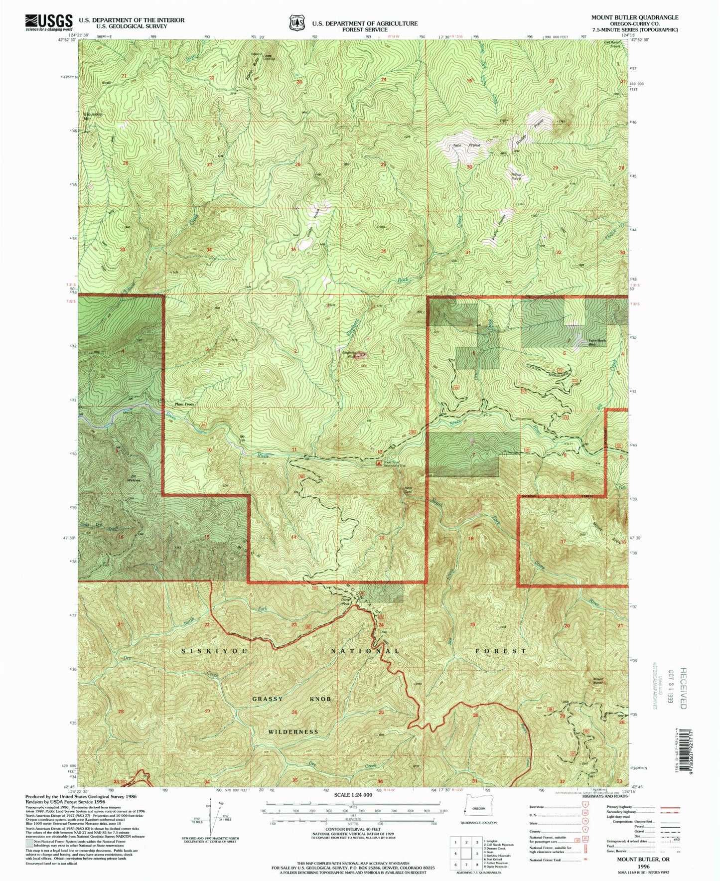 Classic USGS Mount Butler Oregon 7.5'x7.5' Topo Map Image