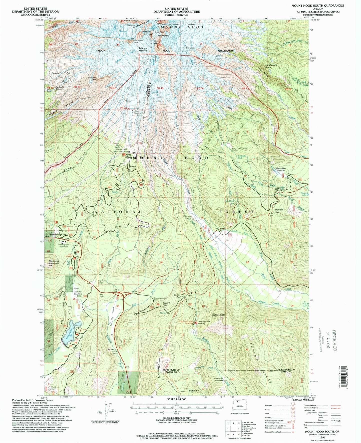 USGS Classic Mount Hood South Oregon 7.5'x7.5' Topo Map Image