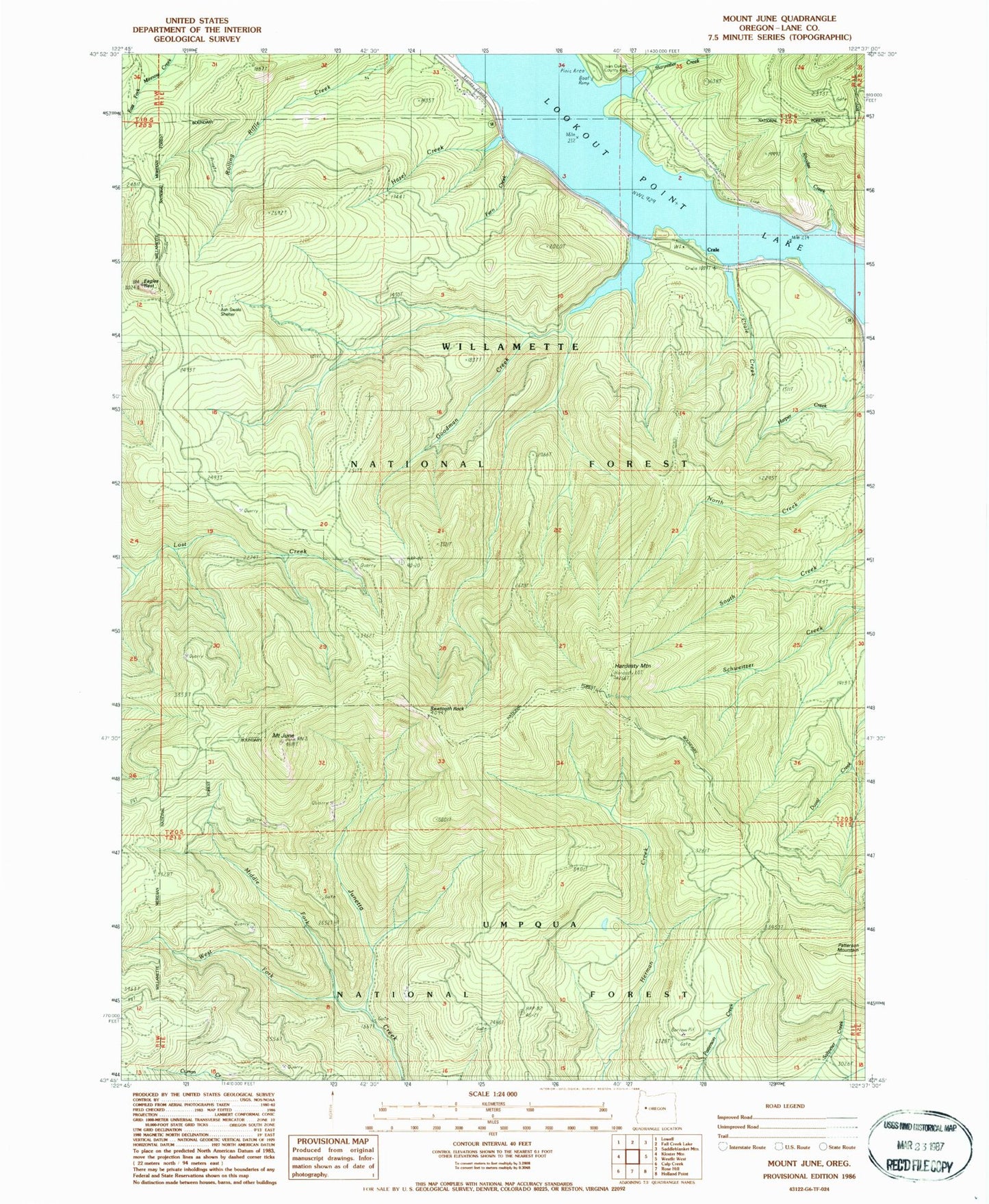 Classic USGS Mount June Oregon 7.5'x7.5' Topo Map Image