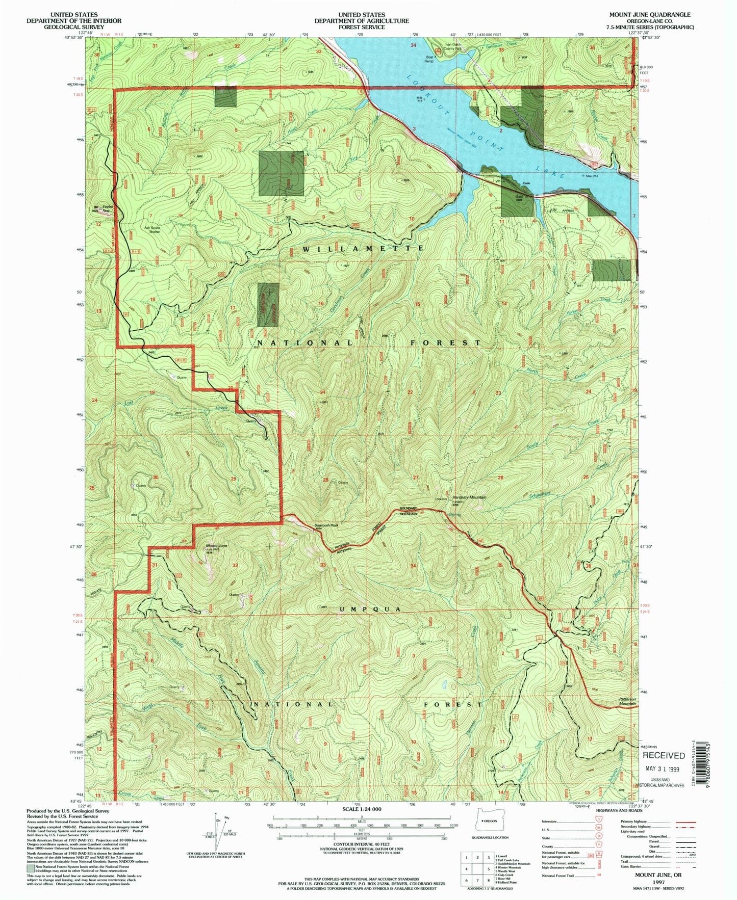 Classic USGS Mount June Oregon 7.5'x7.5' Topo Map Image