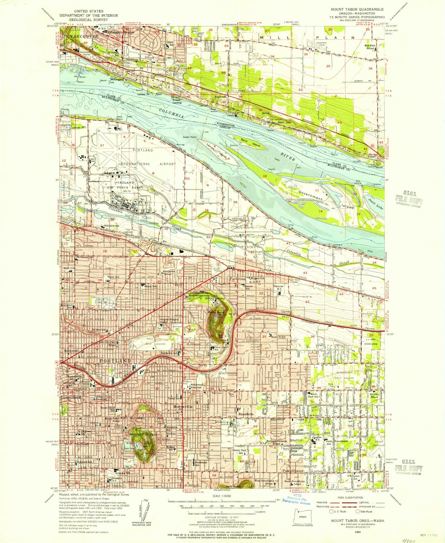 Classic USGS Mount Tabor Oregon 7.5'x7.5' Topo Map Image