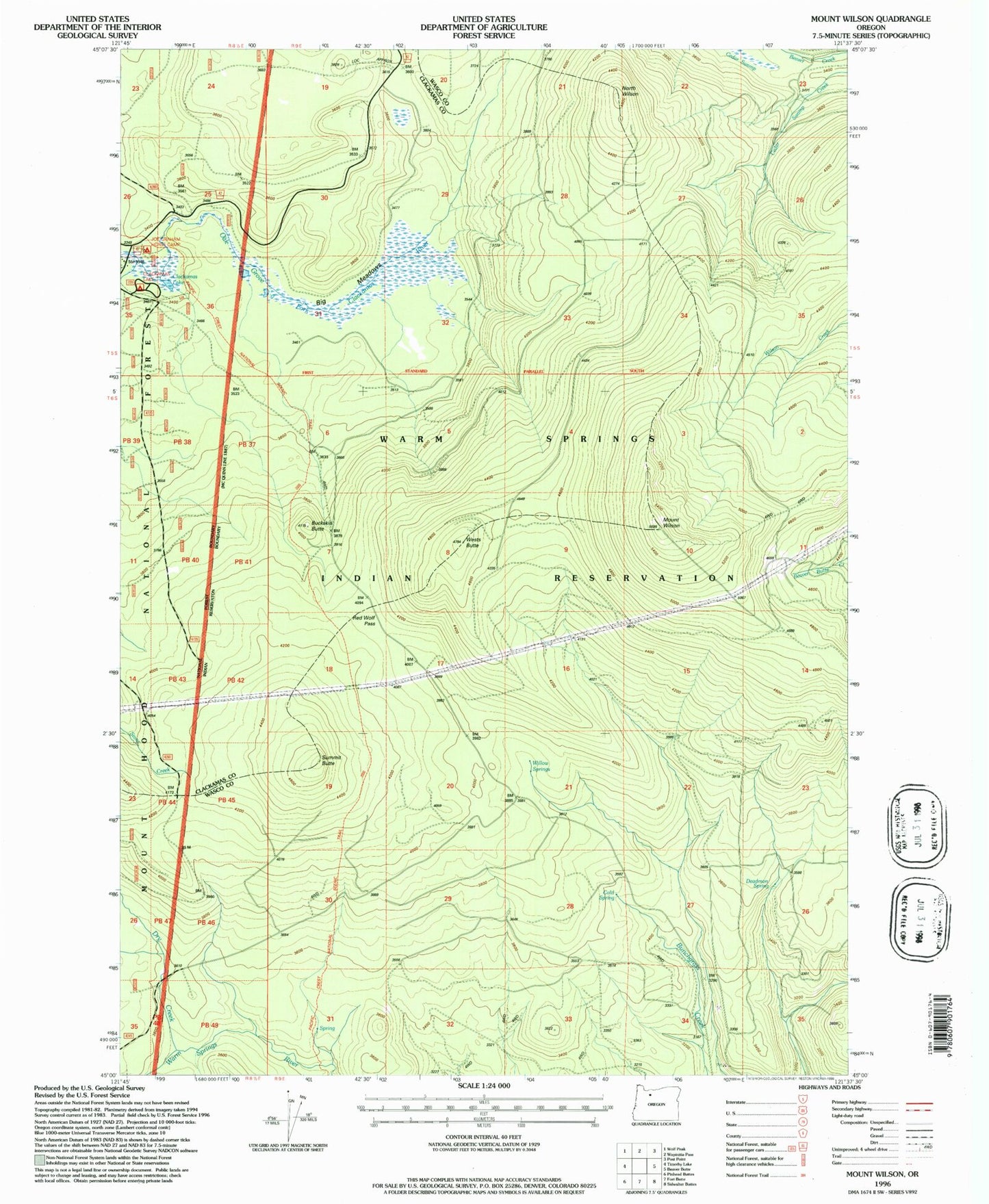 Classic USGS Mount Wilson Oregon 7.5'x7.5' Topo Map Image