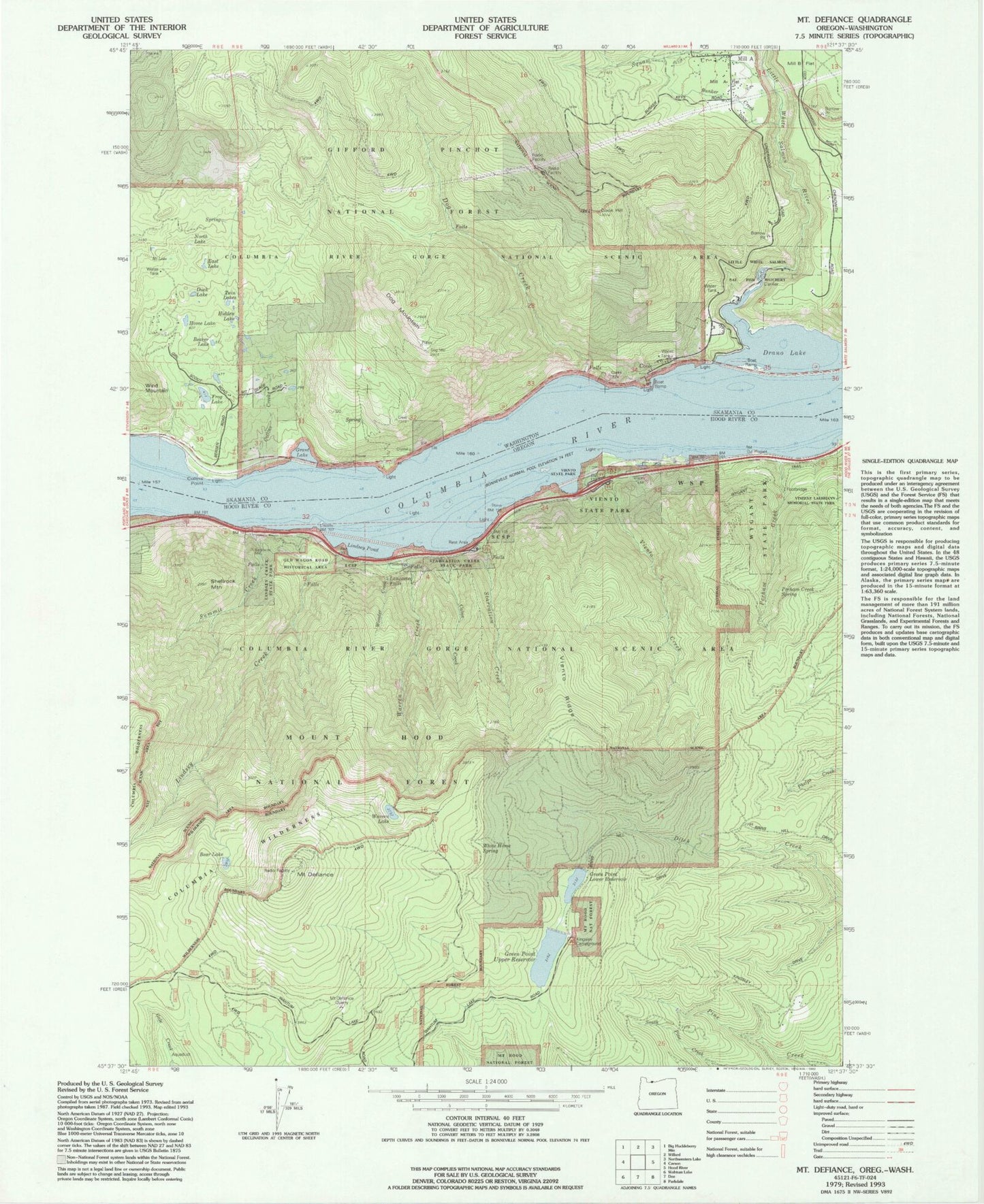 Classic USGS Mount Defiance Oregon 7.5'x7.5' Topo Map Image