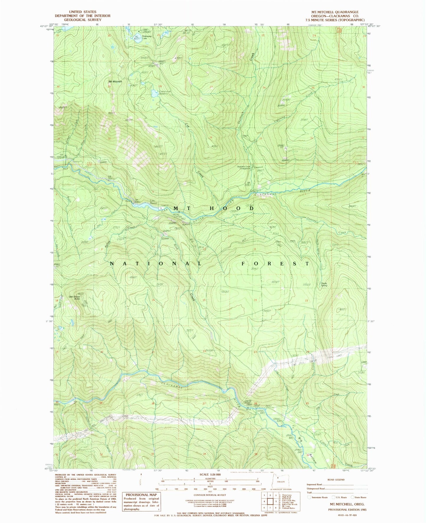 Classic USGS Mount Mitchell Oregon 7.5'x7.5' Topo Map Image
