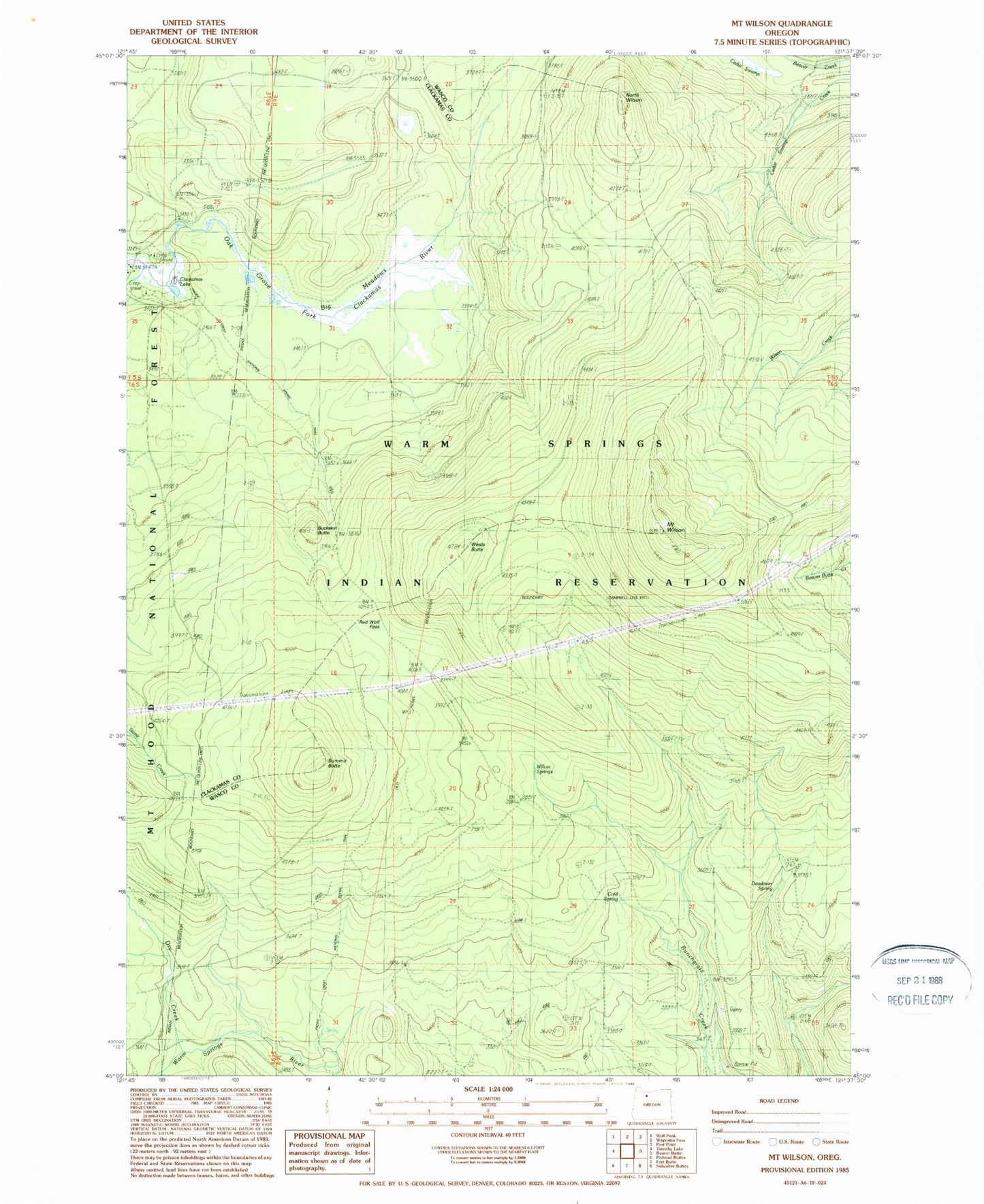Classic USGS Mount Wilson Oregon 7.5'x7.5' Topo Map Image