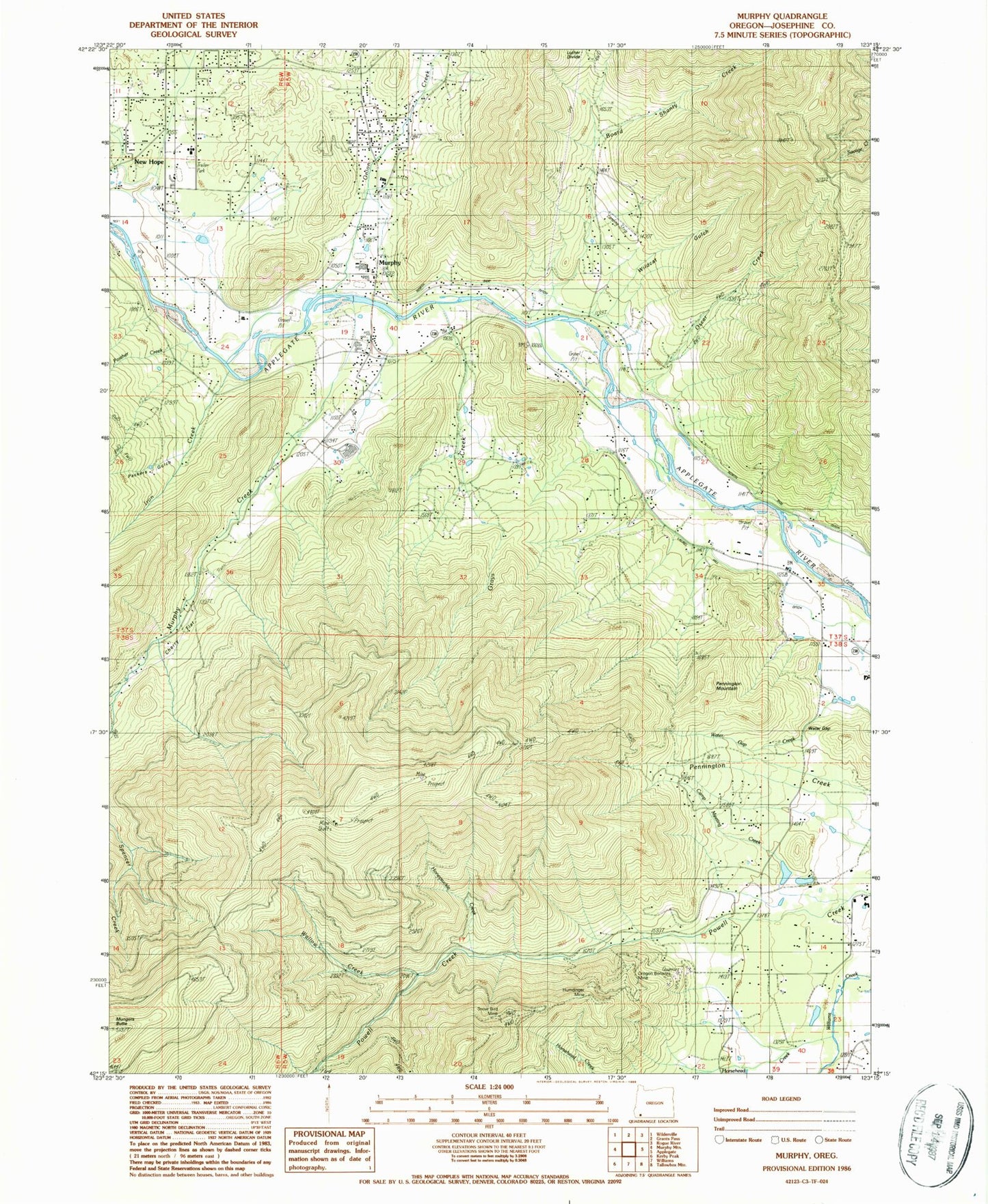 Classic USGS Murphy Oregon 7.5'x7.5' Topo Map Image