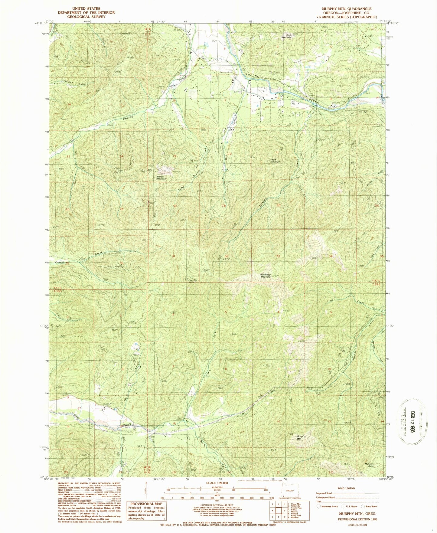 Classic USGS Murphy Mountain Oregon 7.5'x7.5' Topo Map Image