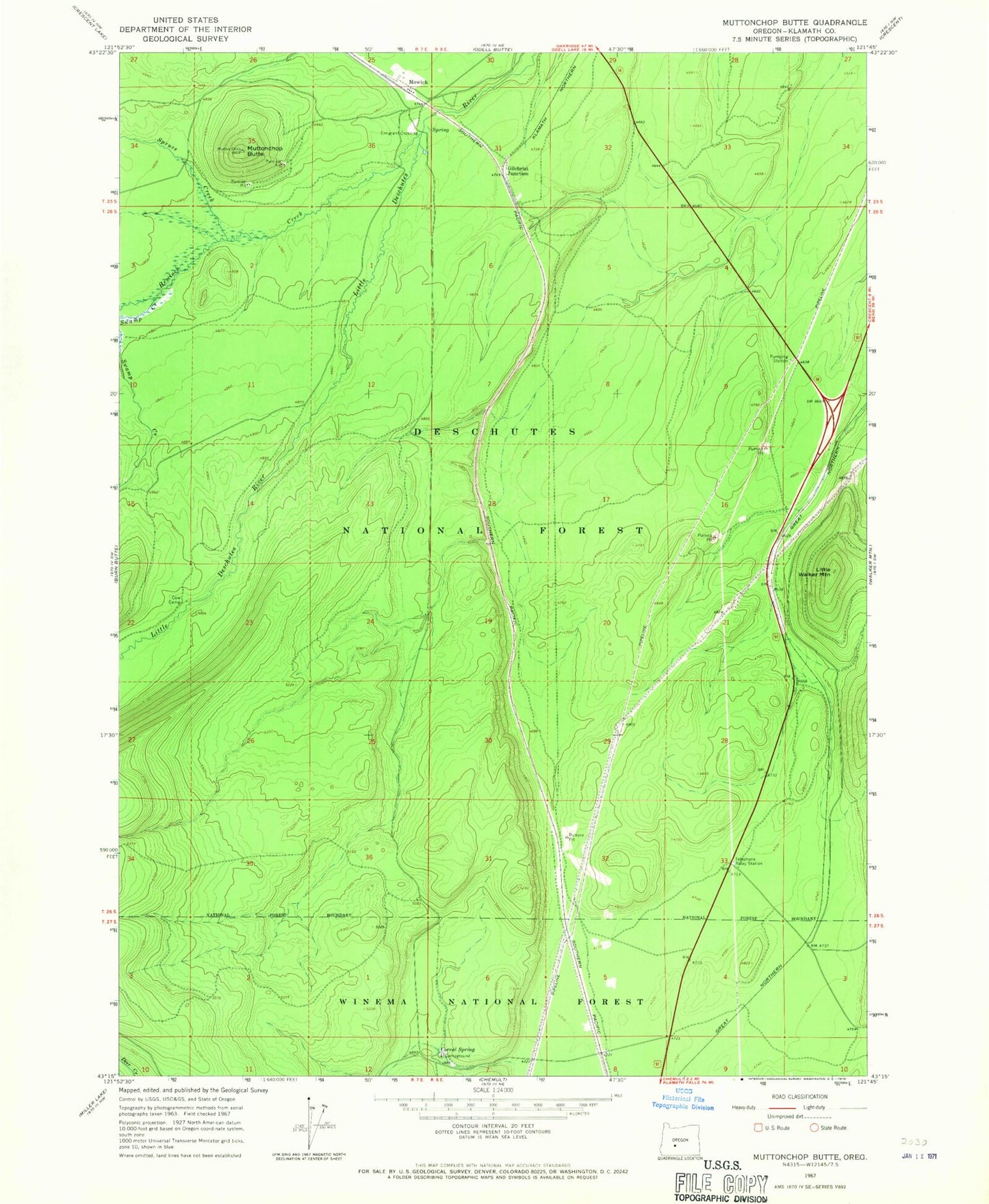 Classic USGS Muttonchop Butte Oregon 7.5'x7.5' Topo Map Image