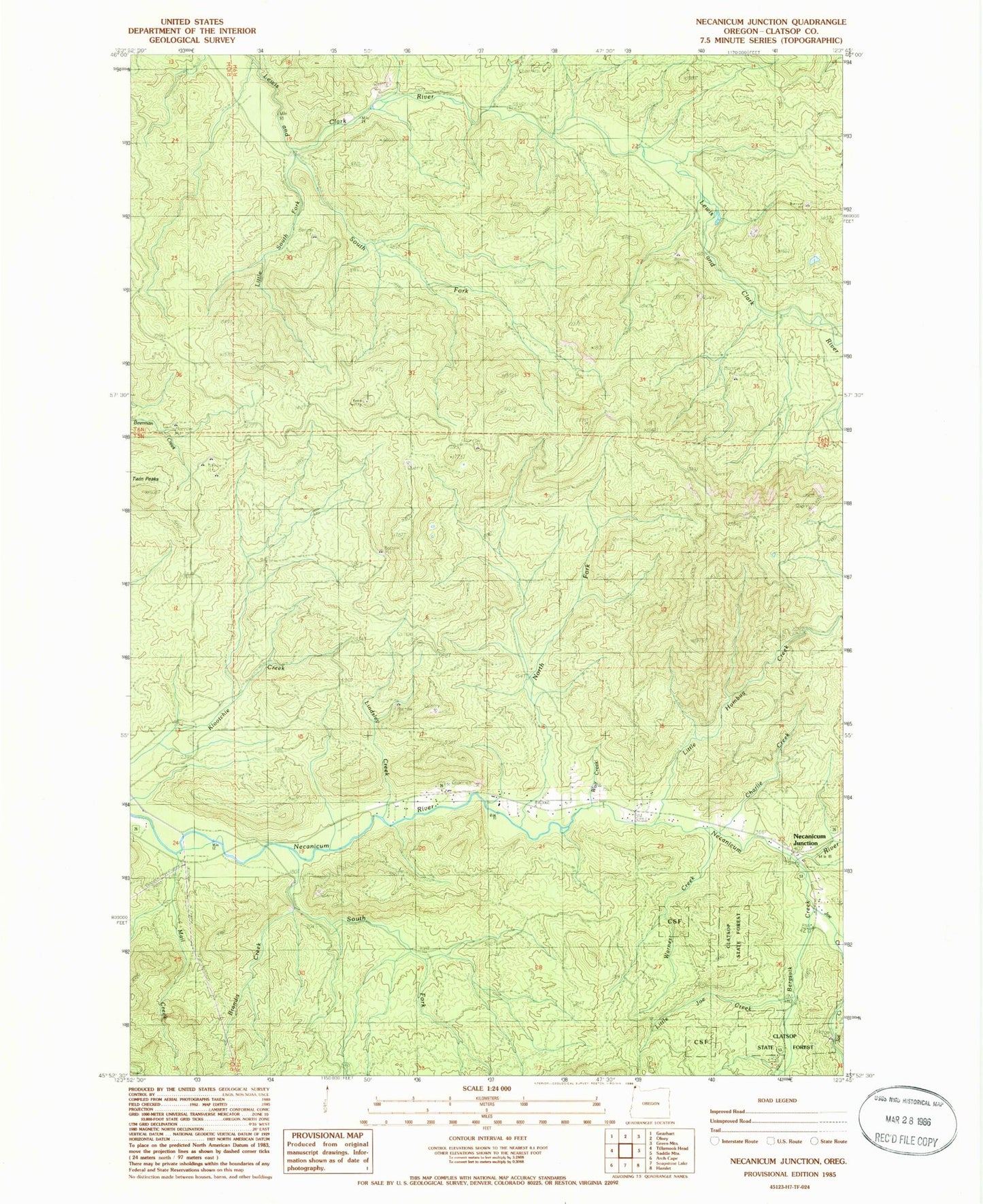 Classic USGS Necanicum Junction Oregon 7.5'x7.5' Topo Map Image