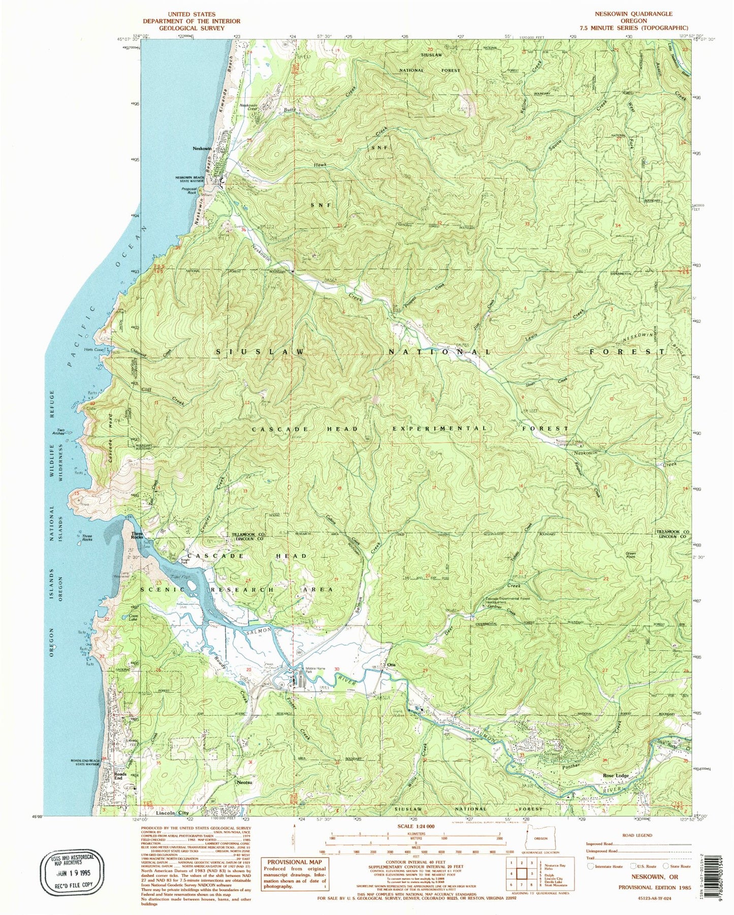 Classic USGS Neskowin Oregon 7.5'x7.5' Topo Map Image