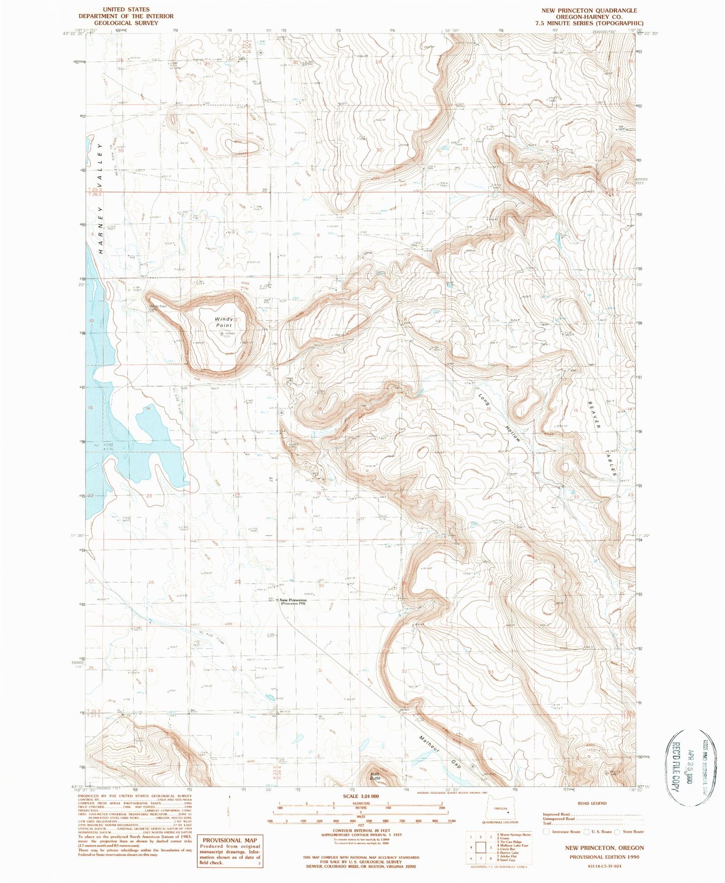 Classic USGS New Princeton Oregon 7.5'x7.5' Topo Map Image