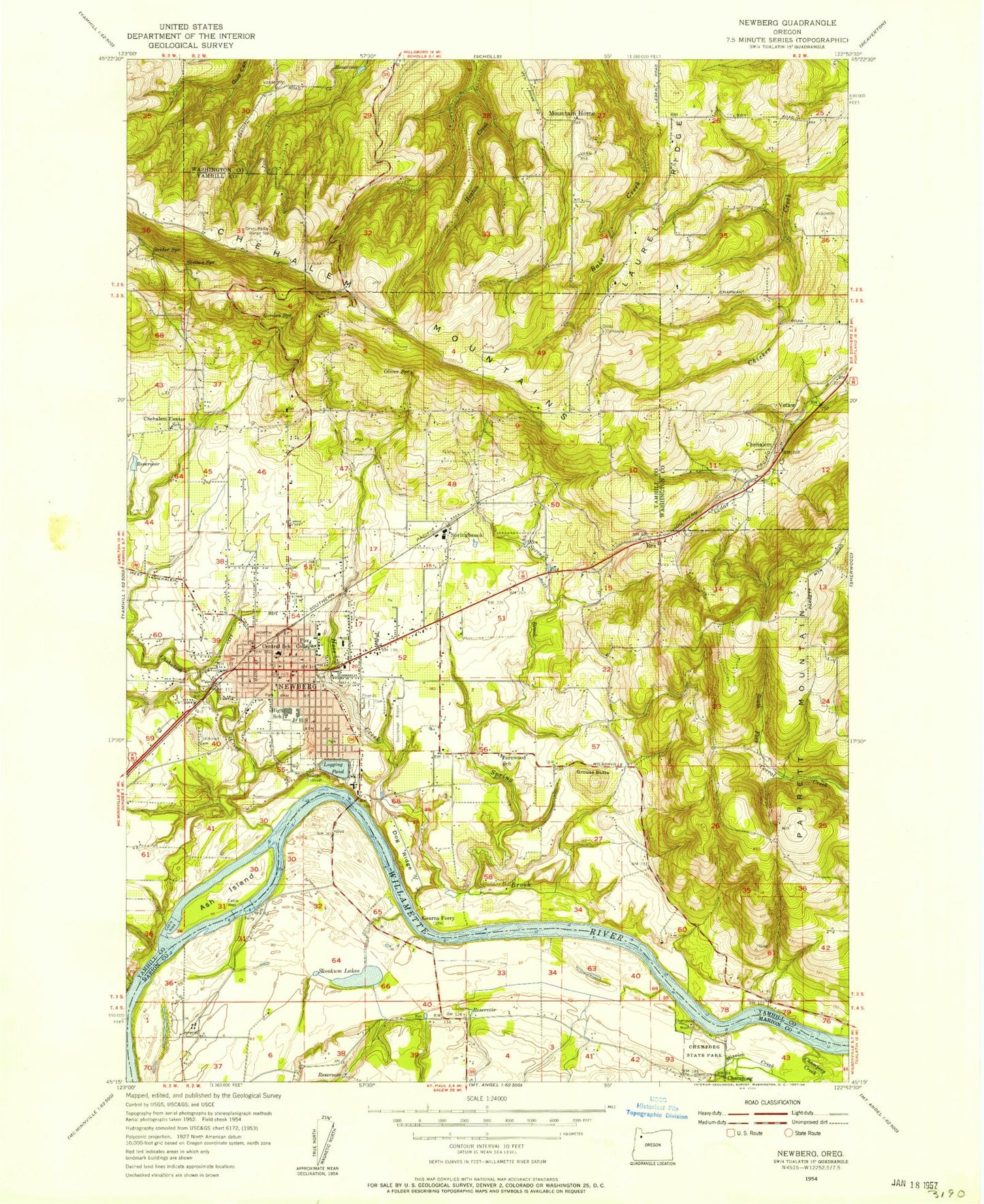 Classic USGS Newberg Oregon 7.5'x7.5' Topo Map Image