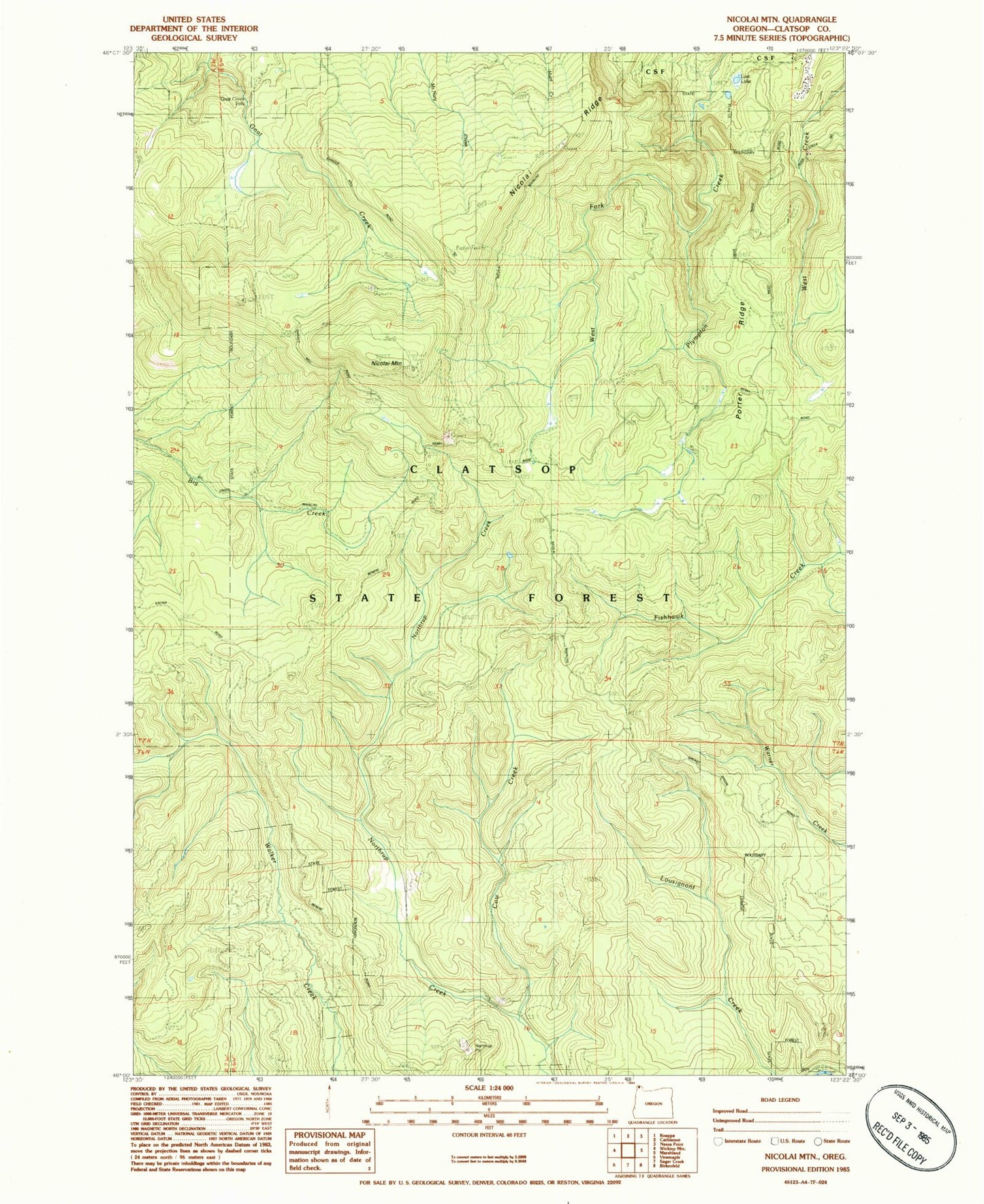 Classic USGS Nicolai Mountain Oregon 7.5'x7.5' Topo Map Image