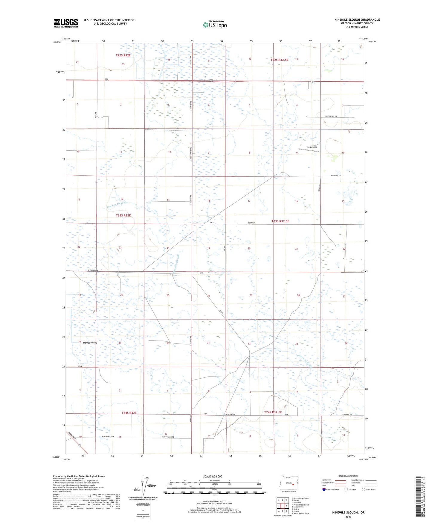 Ninemile Slough Oregon US Topo Map Image