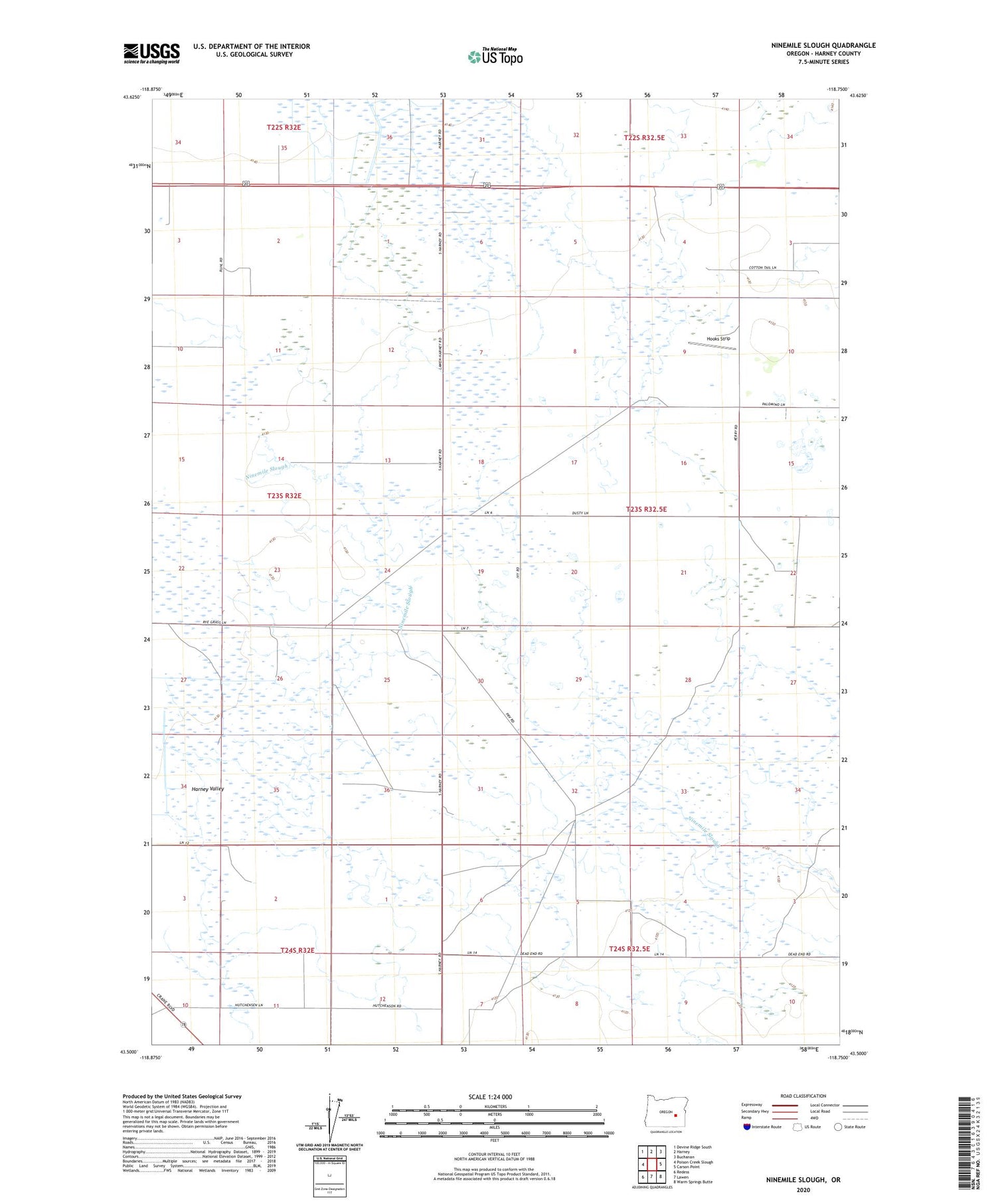 Ninemile Slough Oregon US Topo Map Image