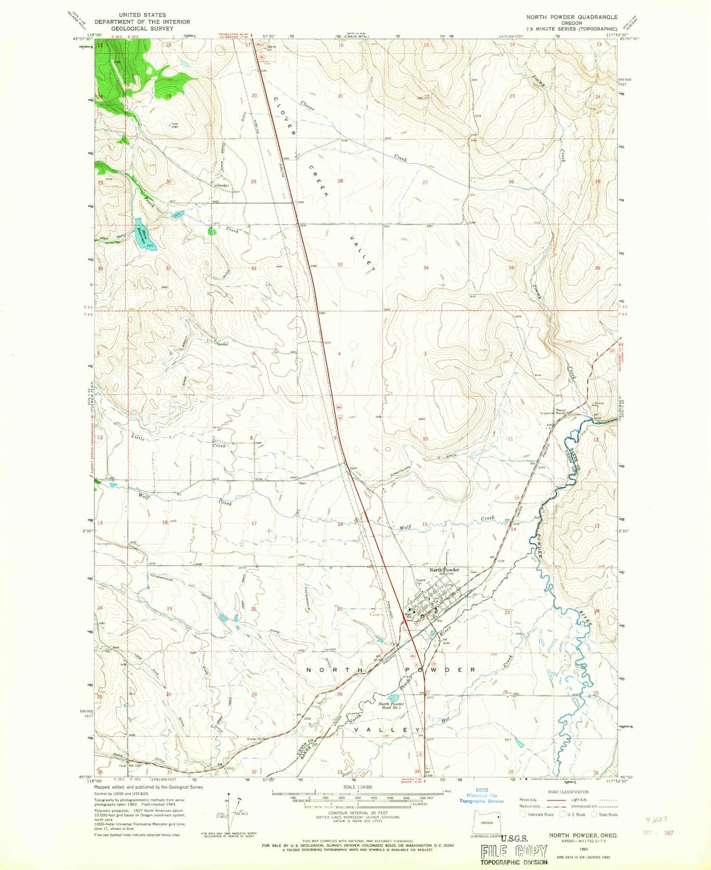 Classic USGS North Powder Oregon 7.5'x7.5' Topo Map Image