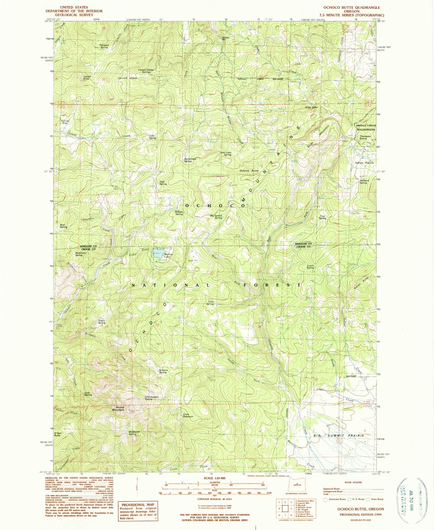 Classic USGS Ochoco Butte Oregon 7.5'x7.5' Topo Map Image