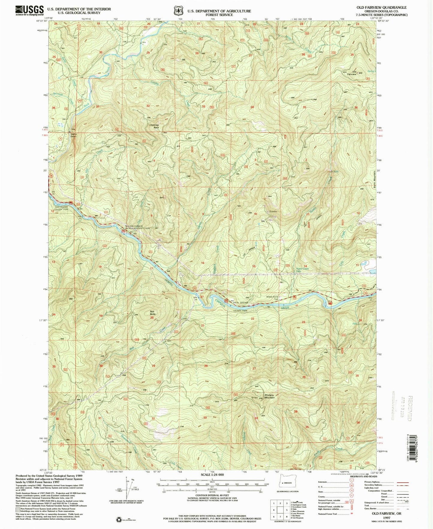 Classic USGS Old Fairview Oregon 7.5'x7.5' Topo Map Image